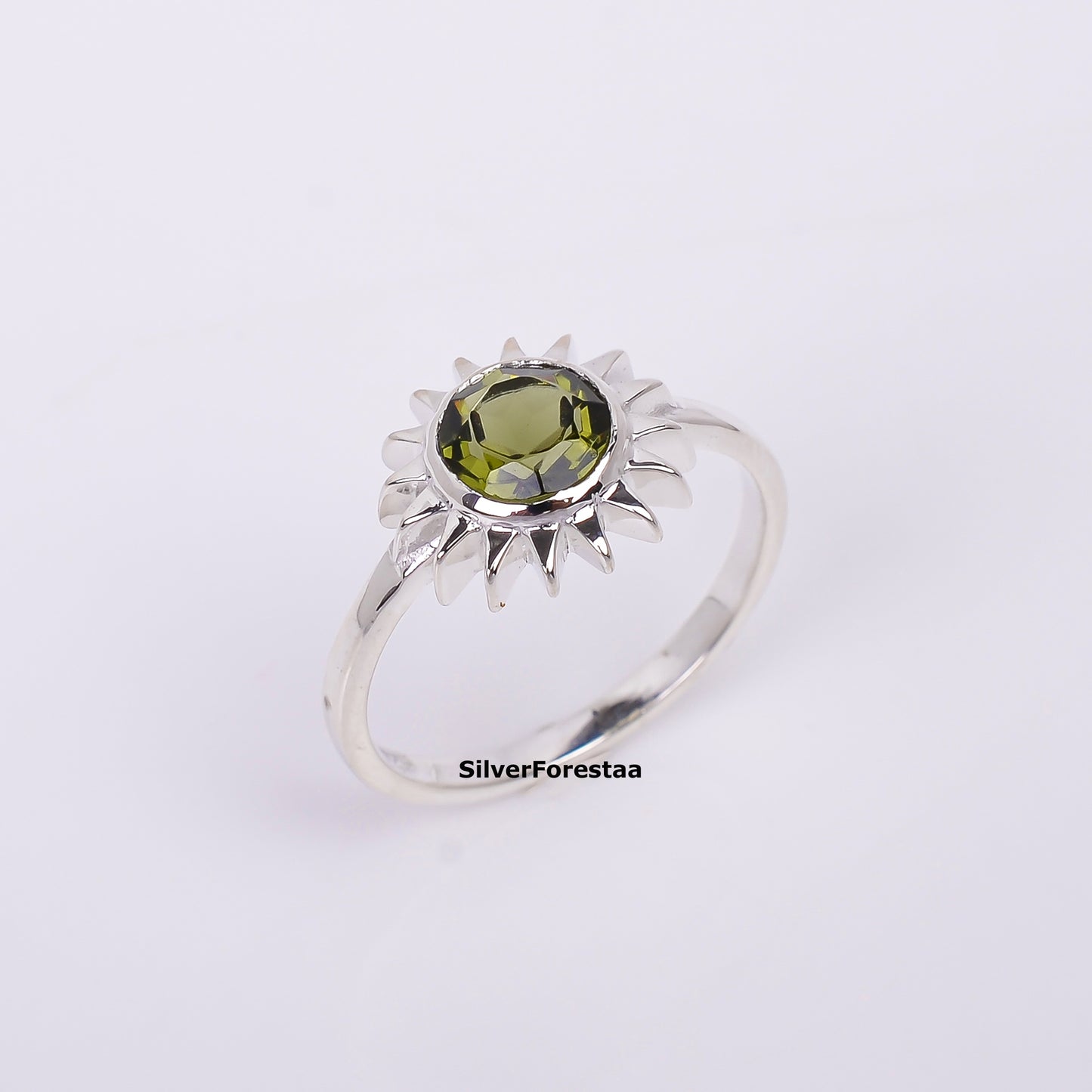 Handmade Sterling Silver Witchy Moldavite Bridal Ring - SILVERFORESTAA