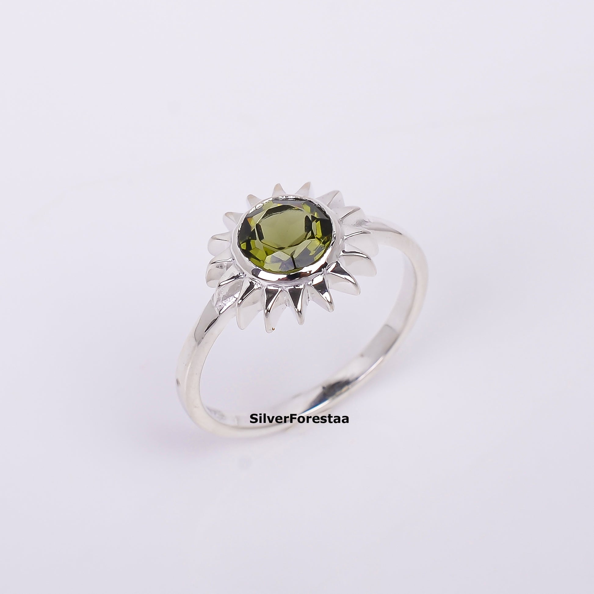 Handmade Sterling Silver Witchy Moldavite Bridal Ring - SILVERFORESTAA