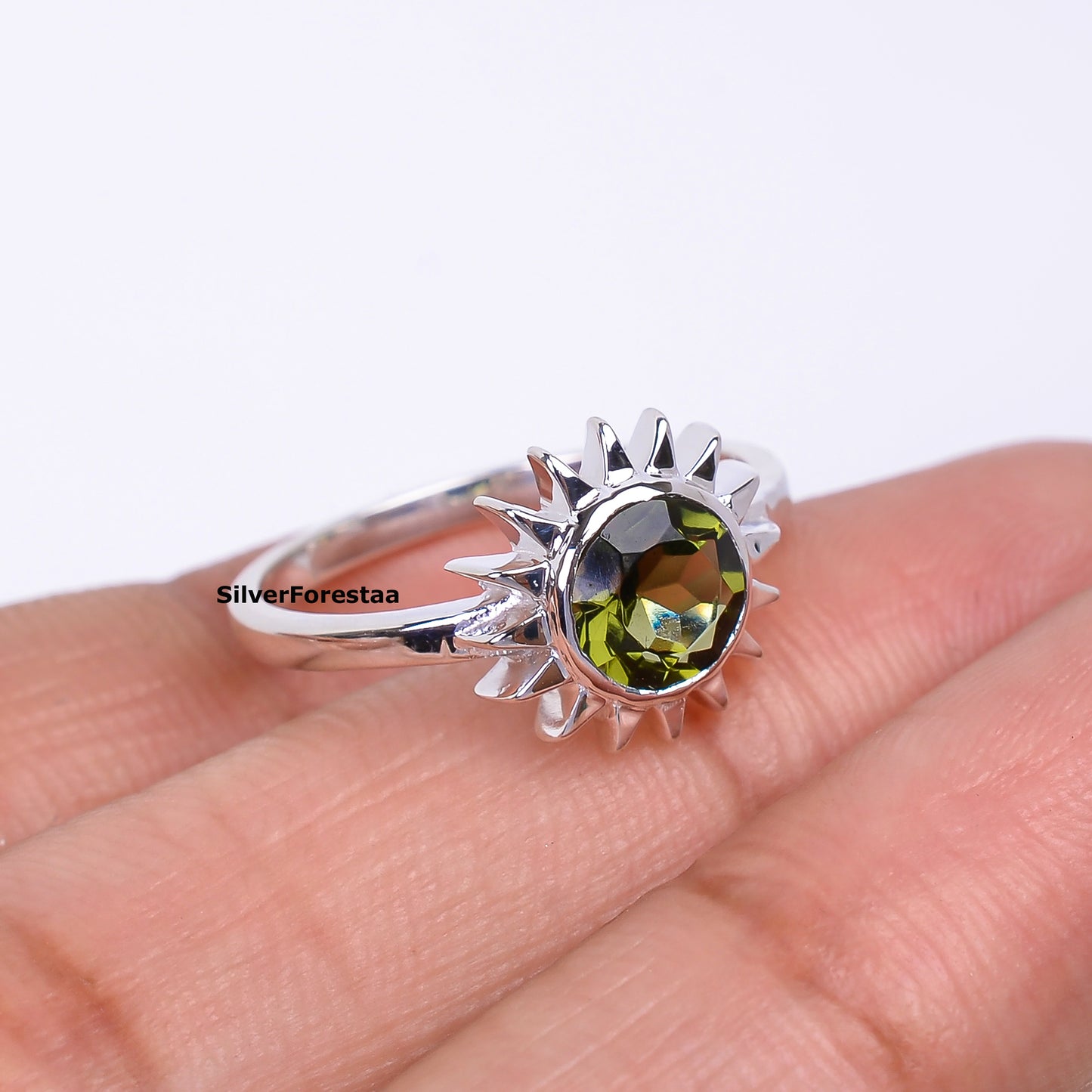 Handmade Sterling Silver Witchy Moldavite Bridal Ring - SILVERFORESTAA
