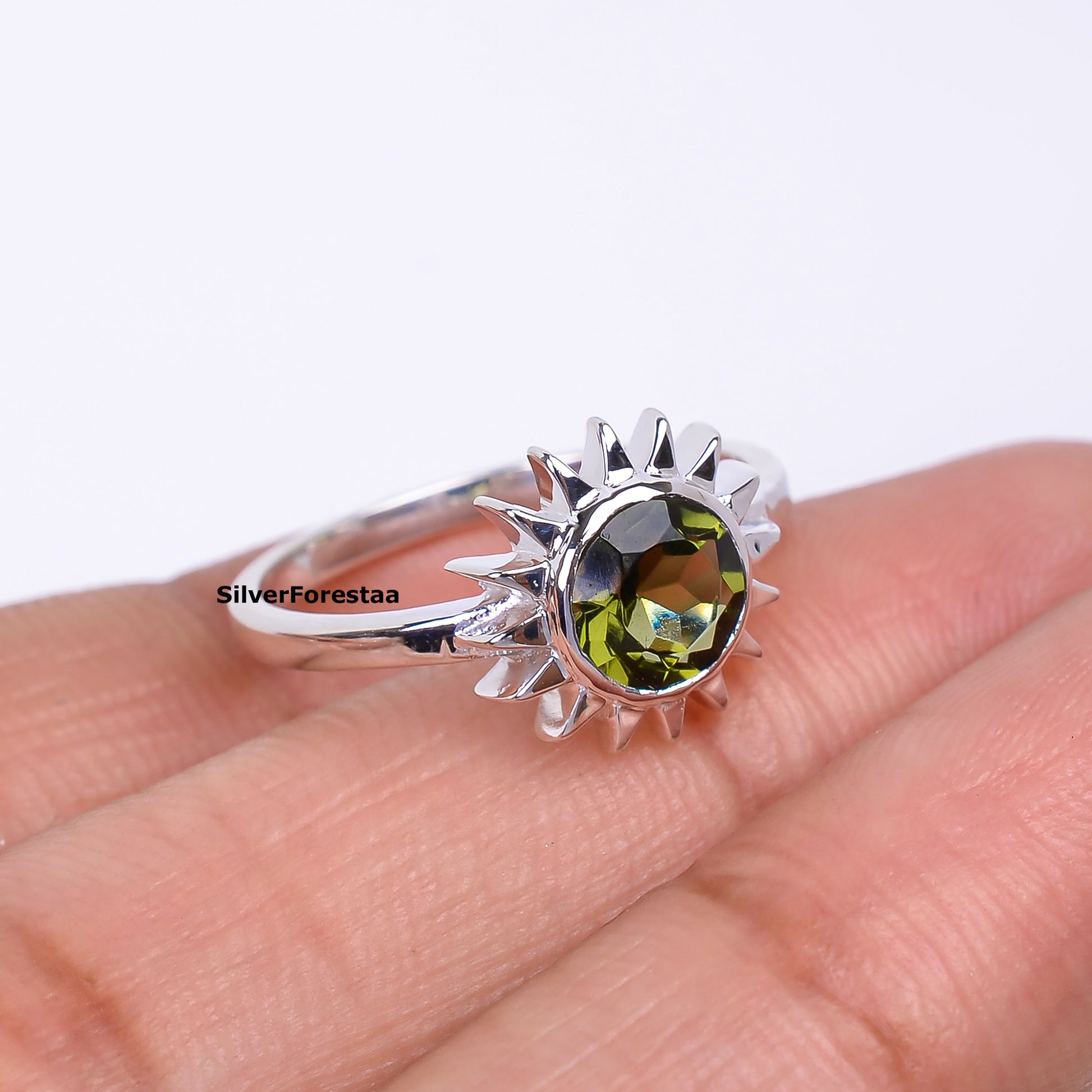 Handmade Sterling Silver Witchy Moldavite Bridal Ring - SILVERFORESTAA