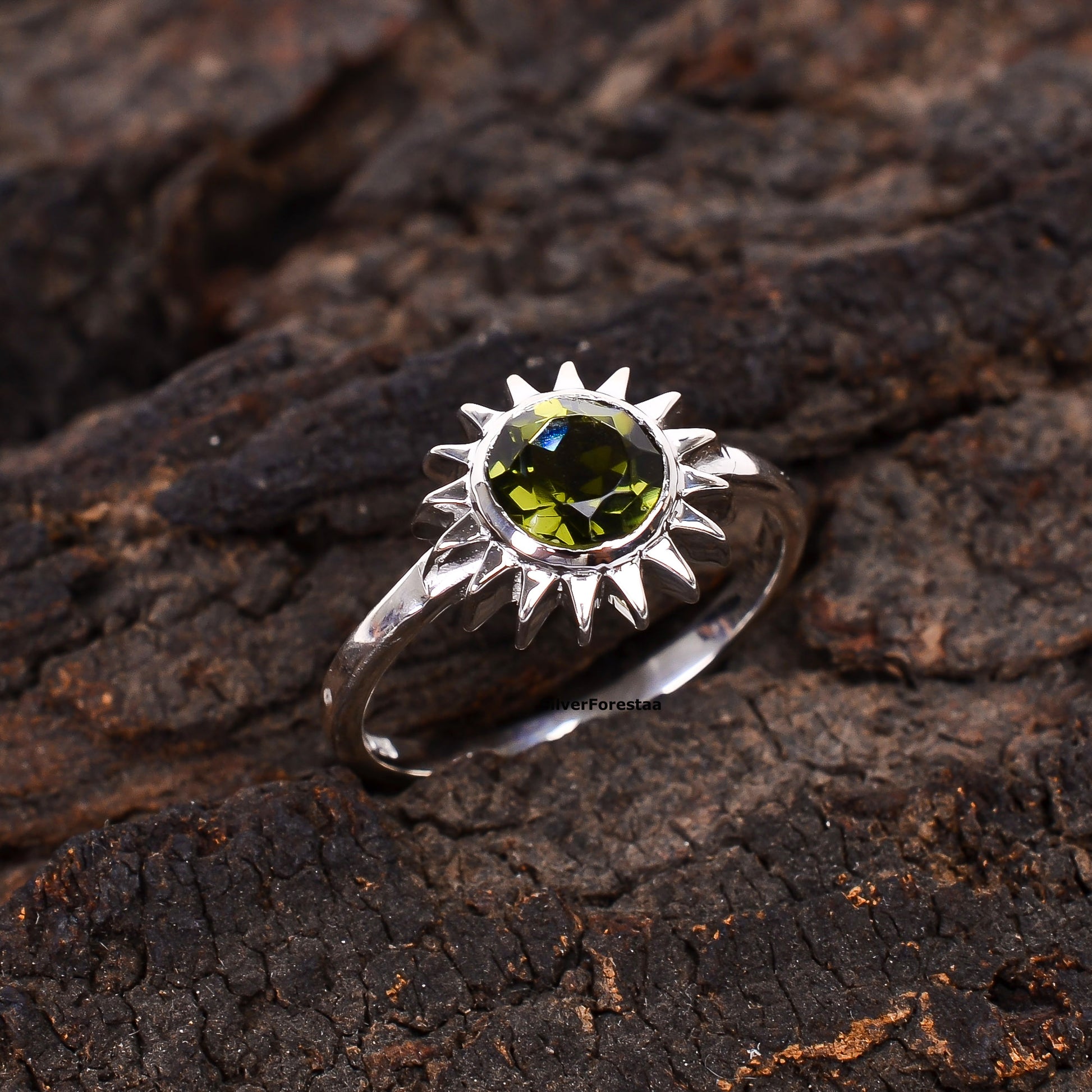 Handmade Sterling Silver Witchy Moldavite Bridal Ring - SILVERFORESTAA