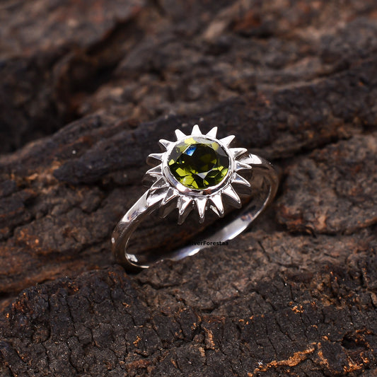 Handmade Sterling Silver Witchy Moldavite Bridal Ring - SILVERFORESTAA