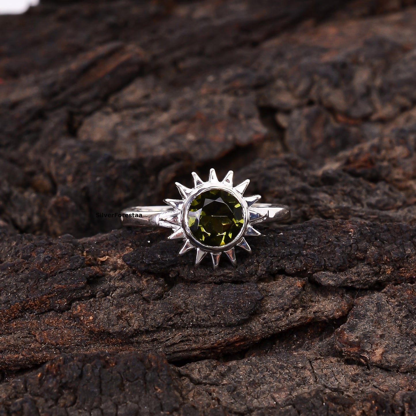 Handmade Sterling Silver Witchy Moldavite Bridal Ring - SILVERFORESTAA