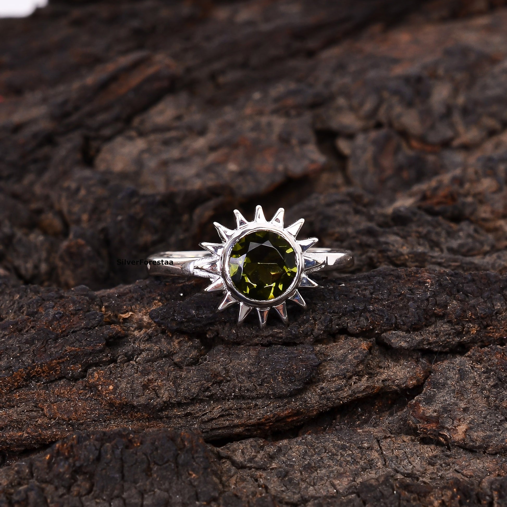 Handmade Sterling Silver Witchy Moldavite Bridal Ring - SILVERFORESTAA