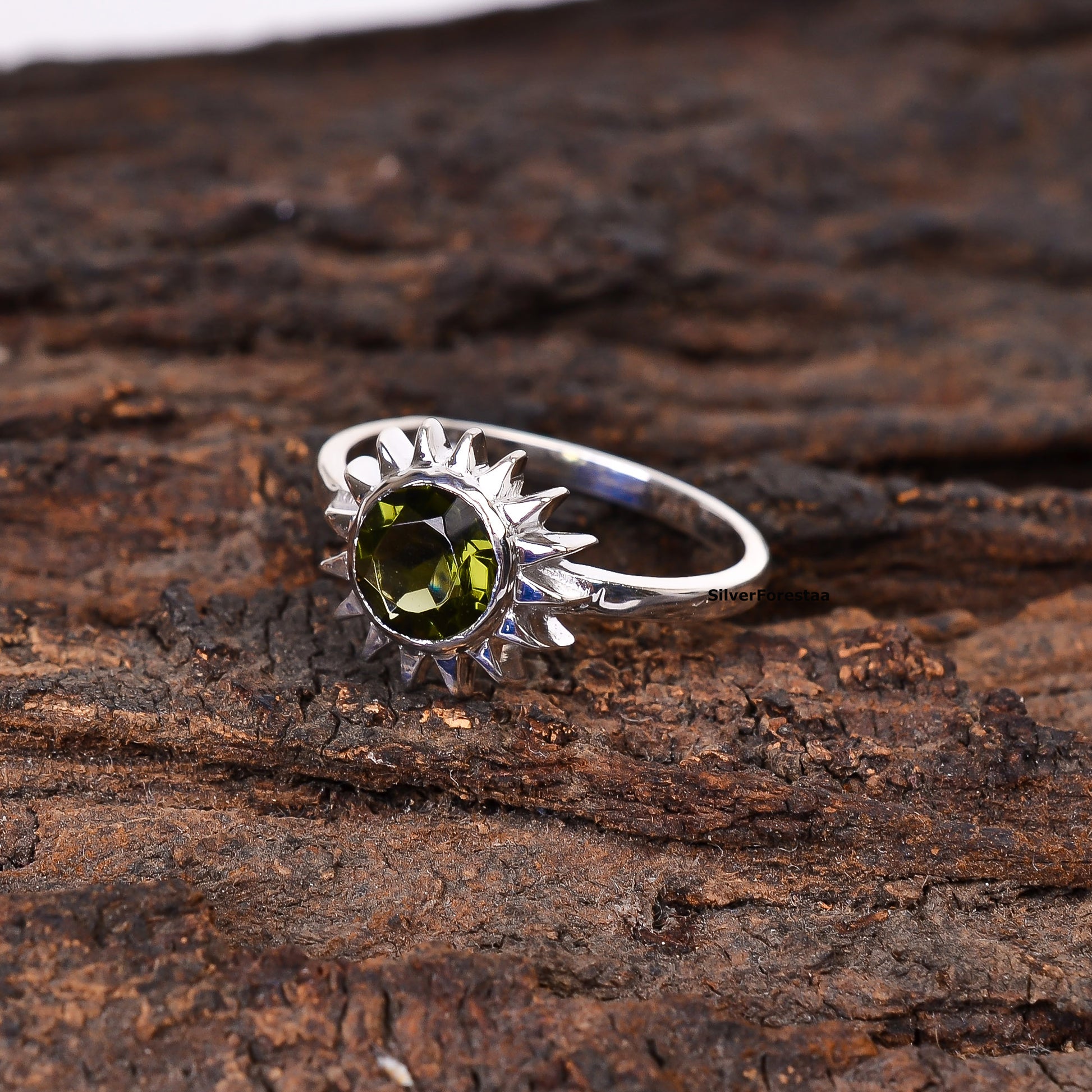 Handmade Sterling Silver Witchy Moldavite Bridal Ring - SILVERFORESTAA