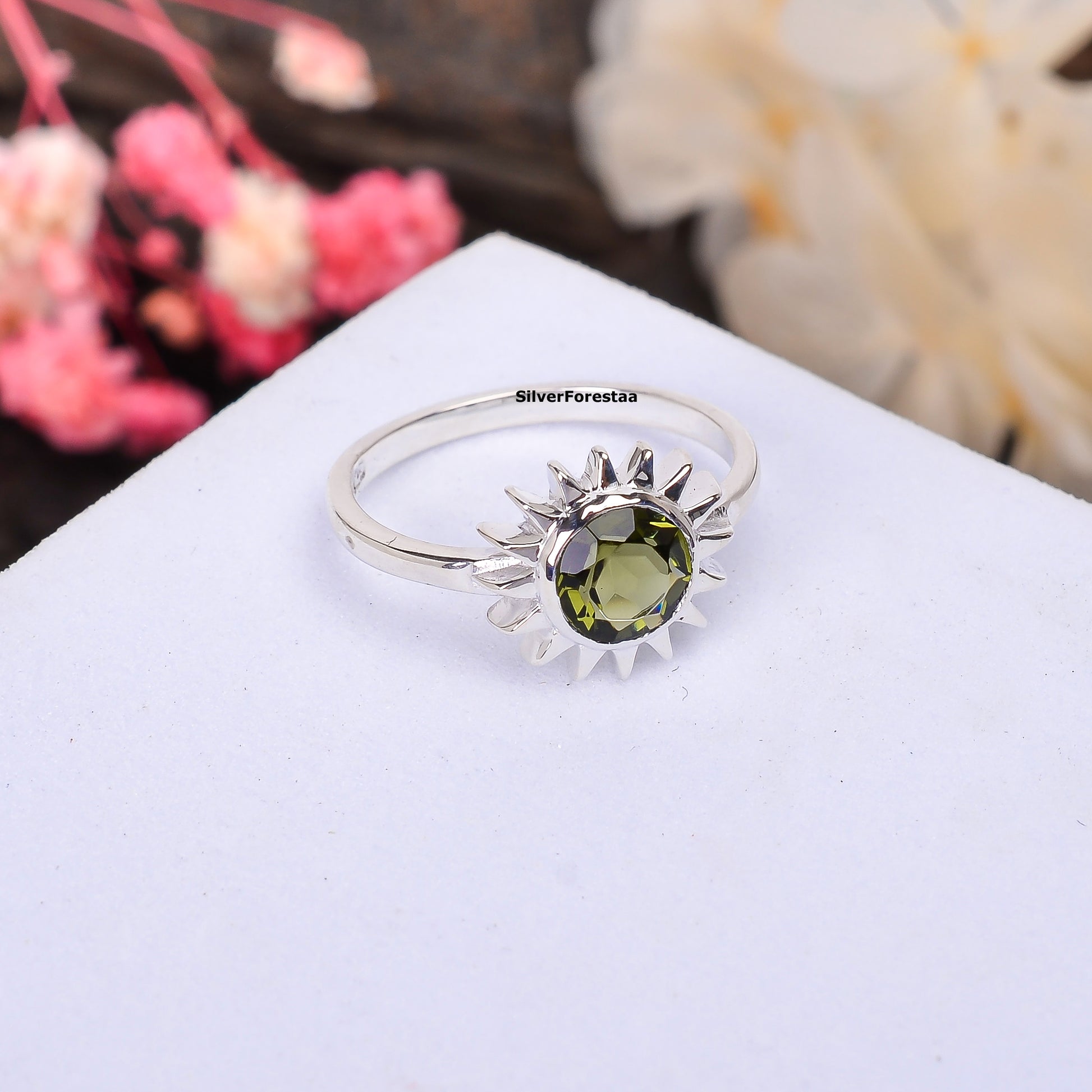 Handmade Sterling Silver Witchy Moldavite Bridal Ring - SILVERFORESTAA