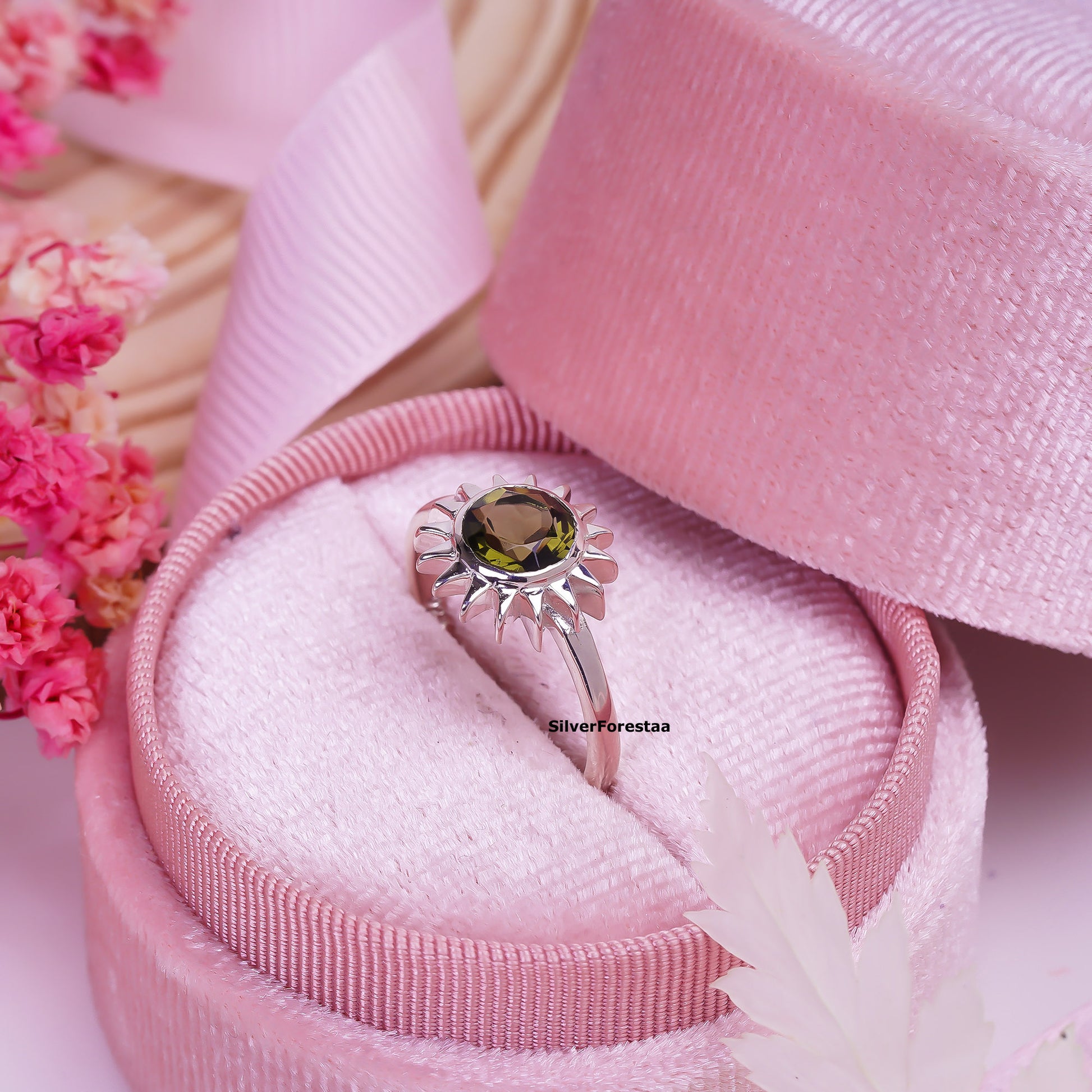 Handmade Sterling Silver Witchy Moldavite Bridal Ring - SILVERFORESTAA