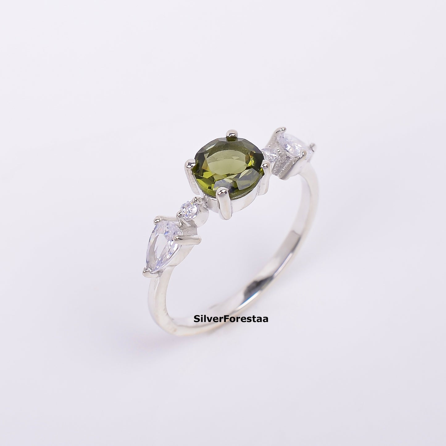 Sterling Silver Witchy Moldavite Bridal Ring - SilverForestaa - SILVERFORESTAA