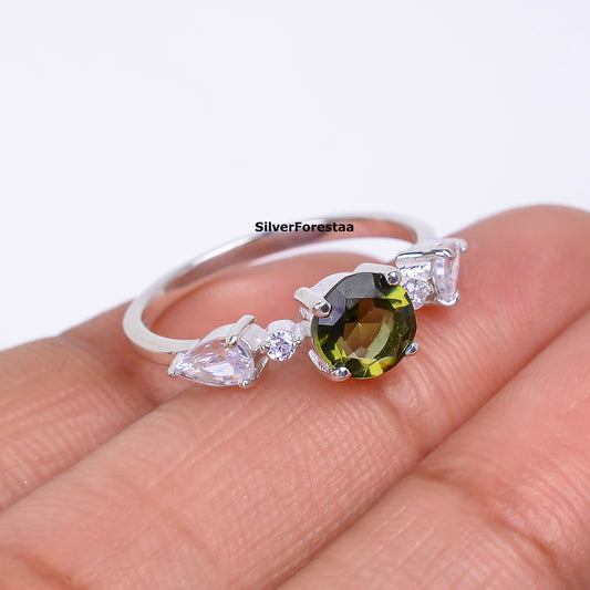 Sterling Silver Witchy Moldavite Bridal Ring - SilverForestaa - SILVERFORESTAA