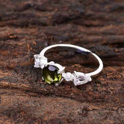 Sterling Silver Witchy Moldavite Bridal Ring - SilverForestaa - SILVERFORESTAA