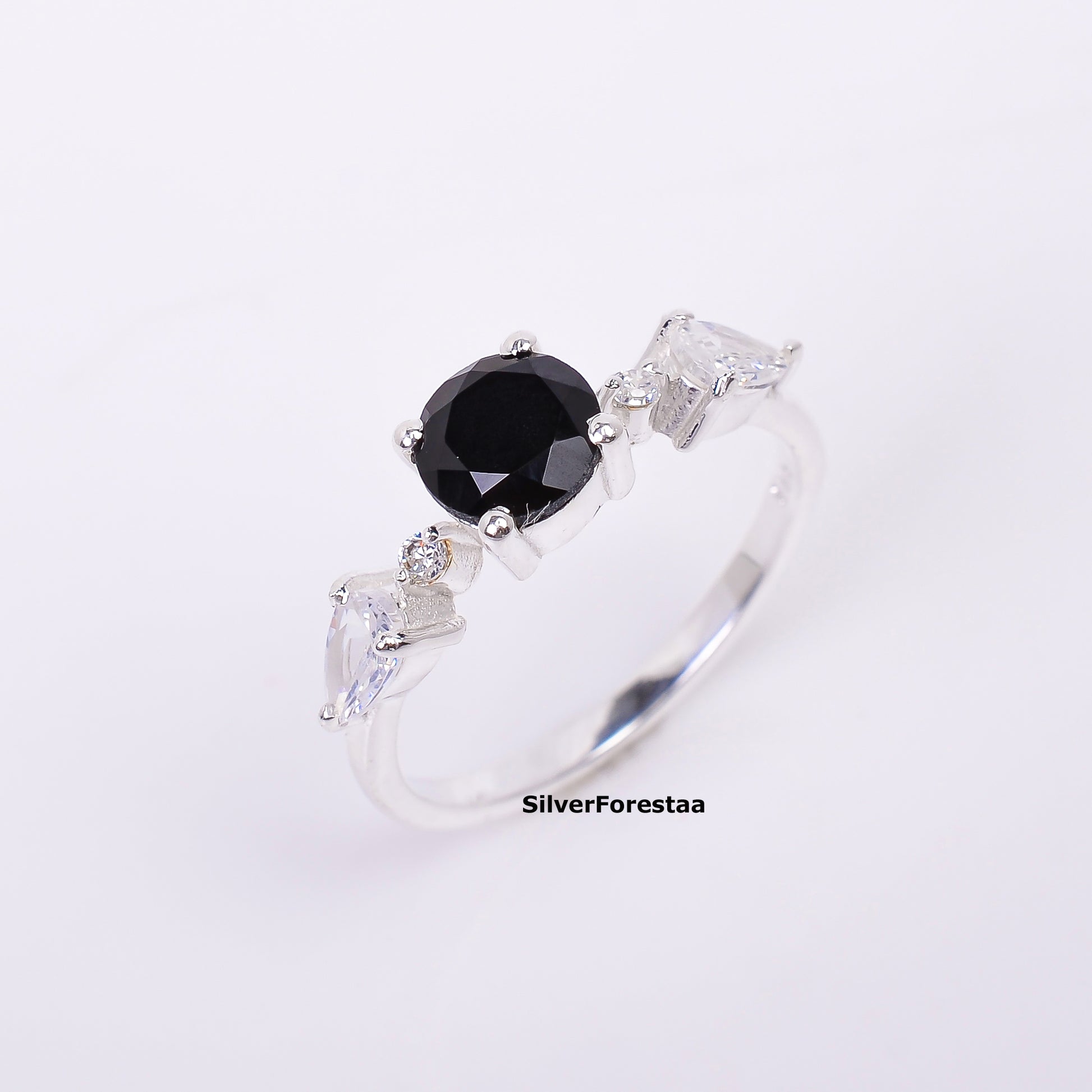 Black Onyx Engagement Ring 925 Silver - SilverForestaa - SILVERFORESTAA
