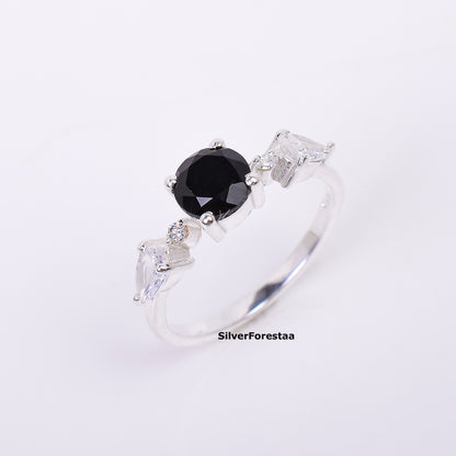 Black Onyx Engagement Ring 925 Silver - SilverForestaa - SILVERFORESTAA