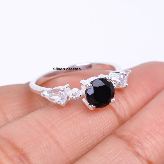Black Onyx Engagement Ring 925 Silver - SilverForestaa - SILVERFORESTAA