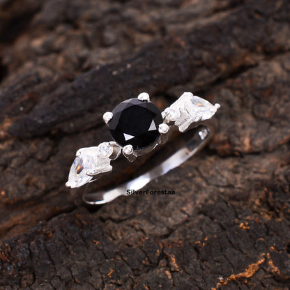 Black Onyx Engagement Ring 925 Silver - SilverForestaa - SILVERFORESTAA