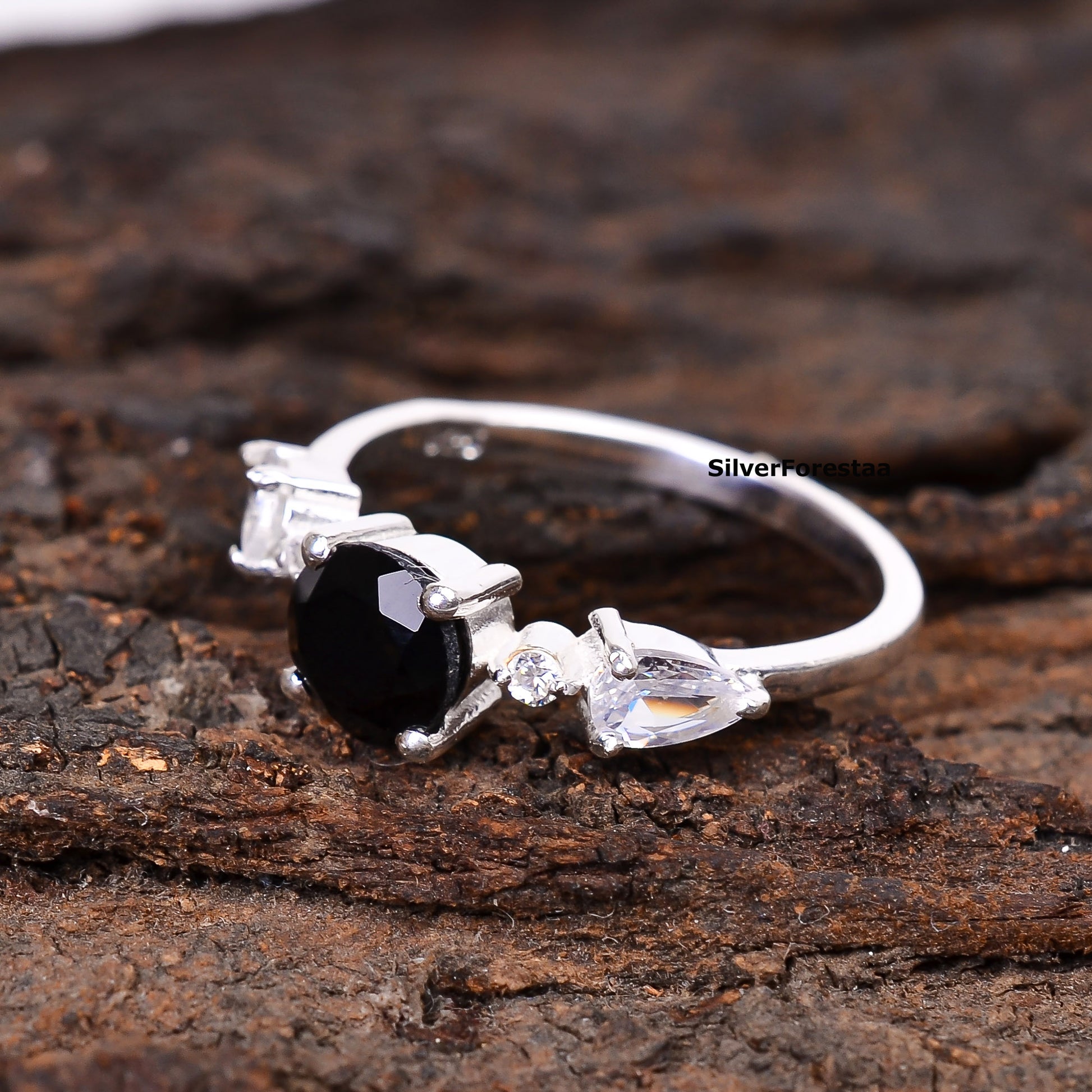 Black Onyx Engagement Ring 925 Silver - SilverForestaa - SILVERFORESTAA