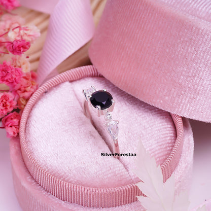 Black Onyx Engagement Ring 925 Silver - SilverForestaa - SILVERFORESTAA