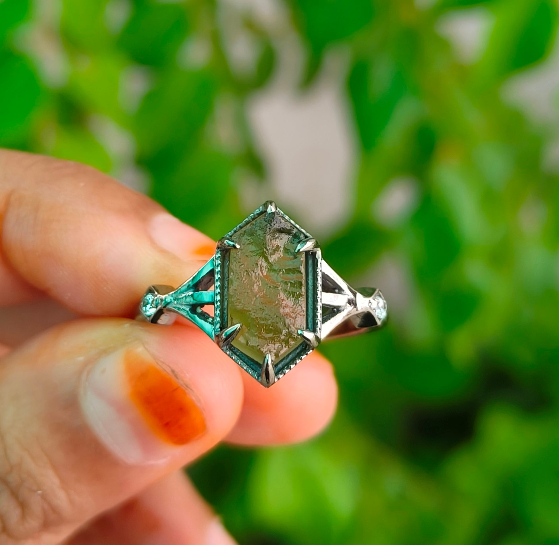 925 Sterling Silver Authentic Moldavite Ring - SilverForestaa - SILVERFORESTAA
