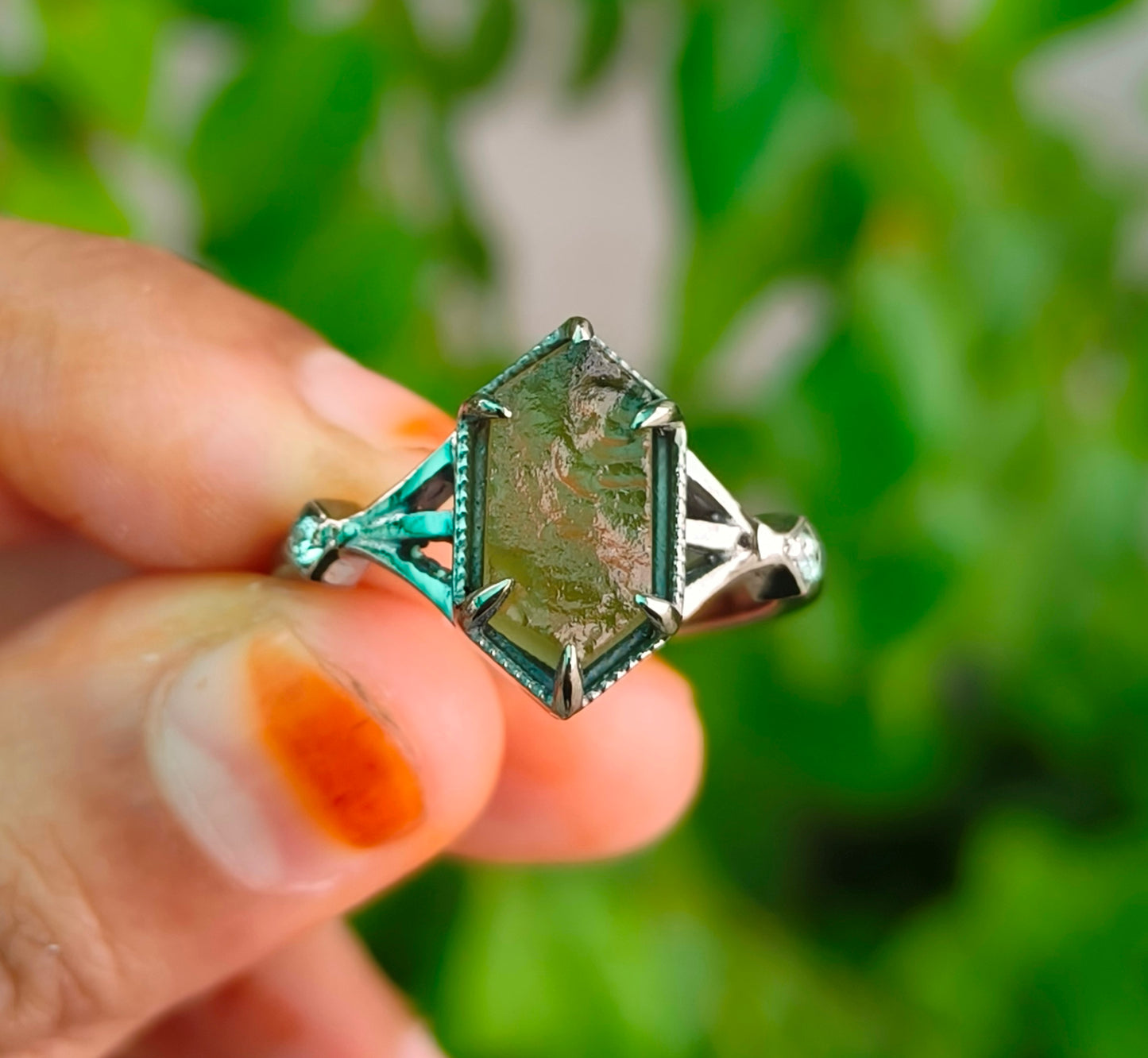 925 Sterling Silver Authentic Moldavite Ring - SilverForestaa - SILVERFORESTAA