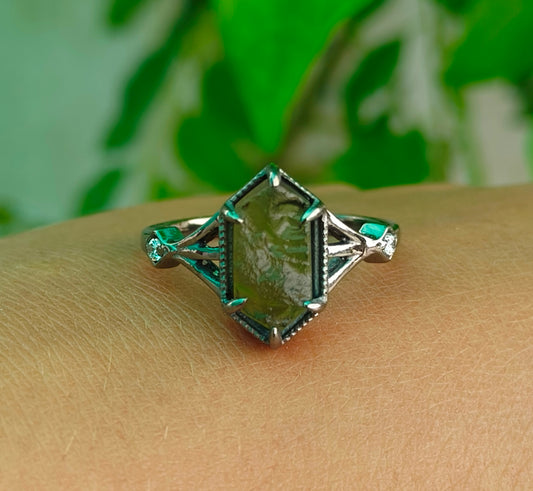 925 Sterling Silver Authentic Moldavite Ring - SilverForestaa - SILVERFORESTAA