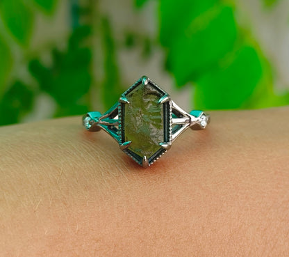925 Sterling Silver Authentic Moldavite Ring - SilverForestaa - SILVERFORESTAA