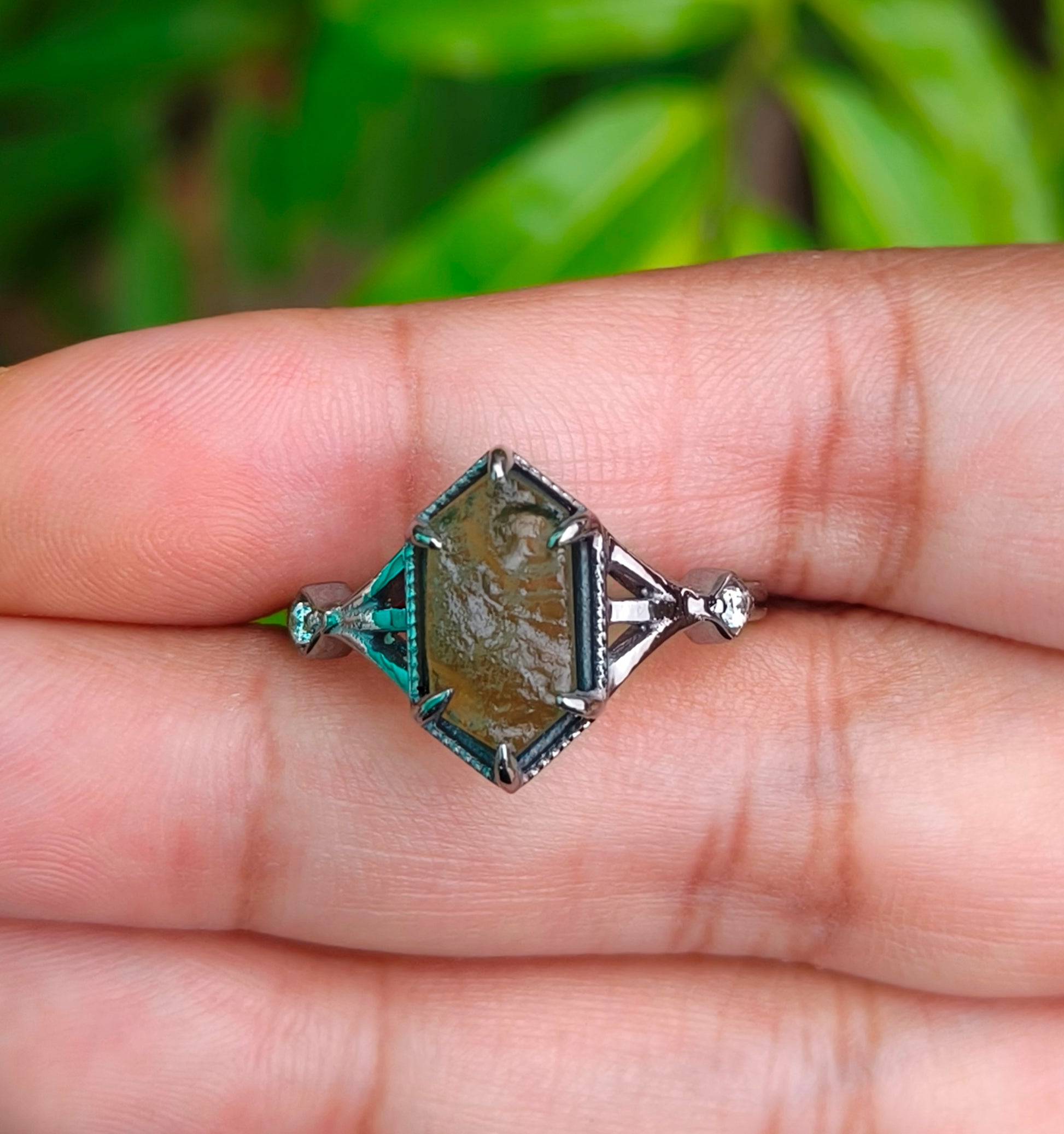 925 Sterling Silver Authentic Moldavite Ring - SilverForestaa - SILVERFORESTAA