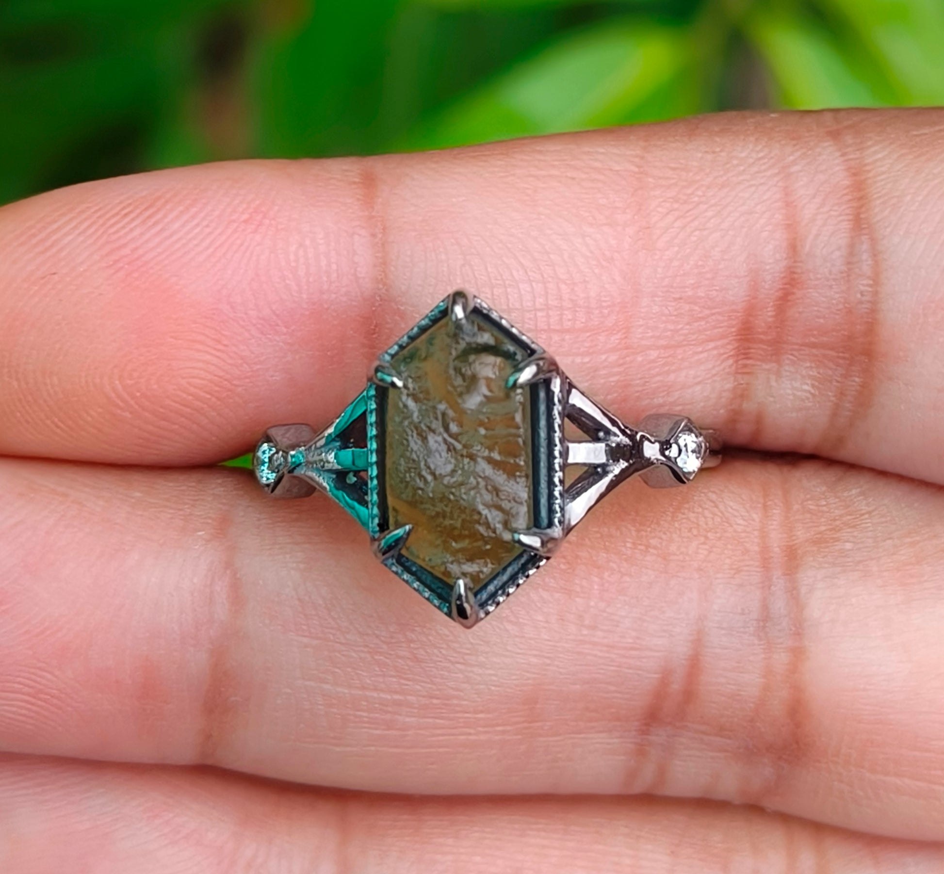925 Sterling Silver Authentic Moldavite Ring - SilverForestaa - SILVERFORESTAA