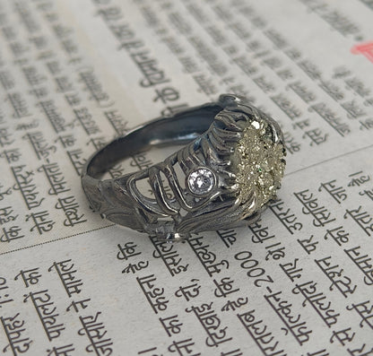 Raw Rough Pyrite Antique Boho Silver Statement Ring - SILVERFORESTAA