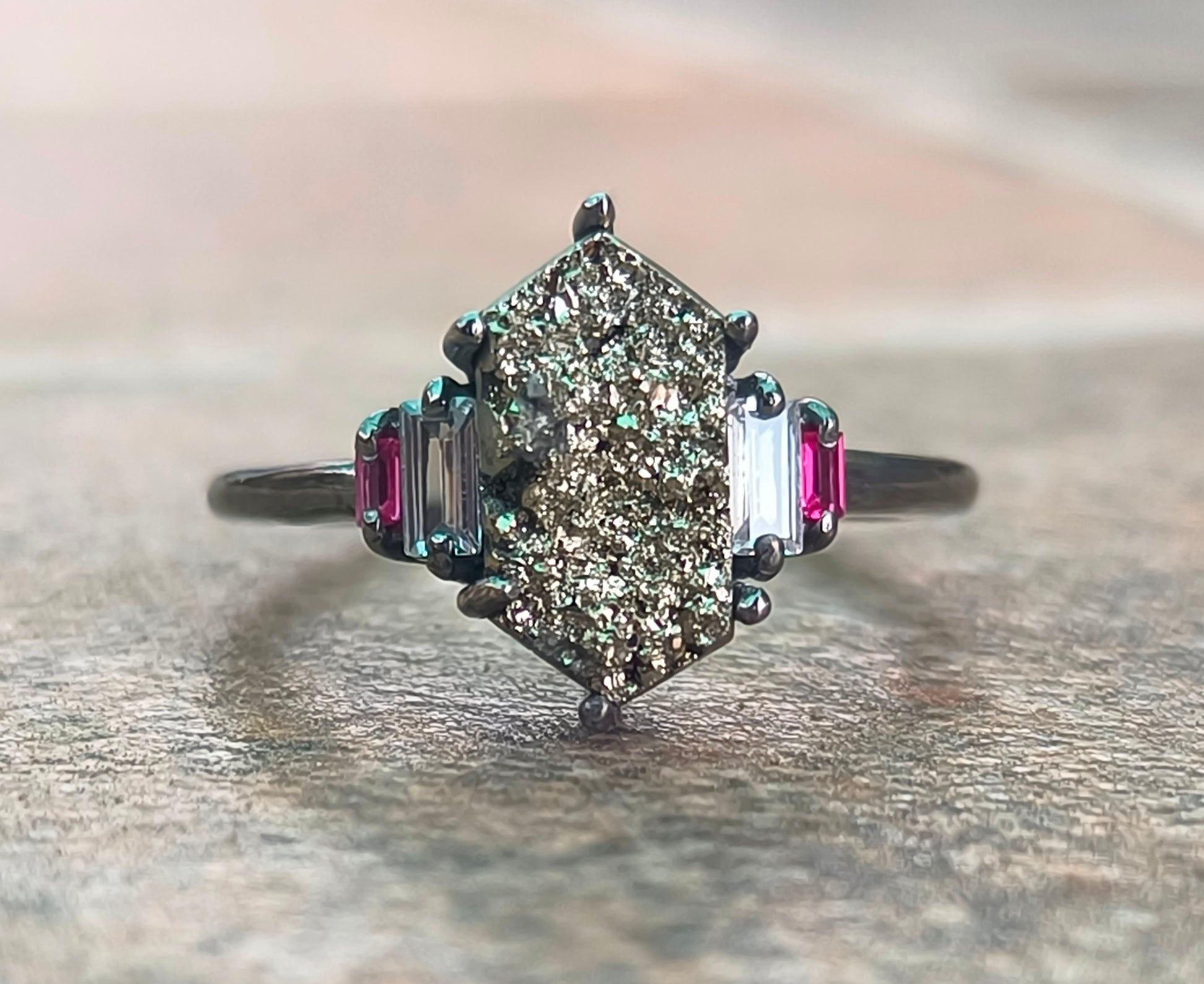 Natural Raw Pyrite Ring Women’s 925 Silver Jewelry - SILVERFORESTAA