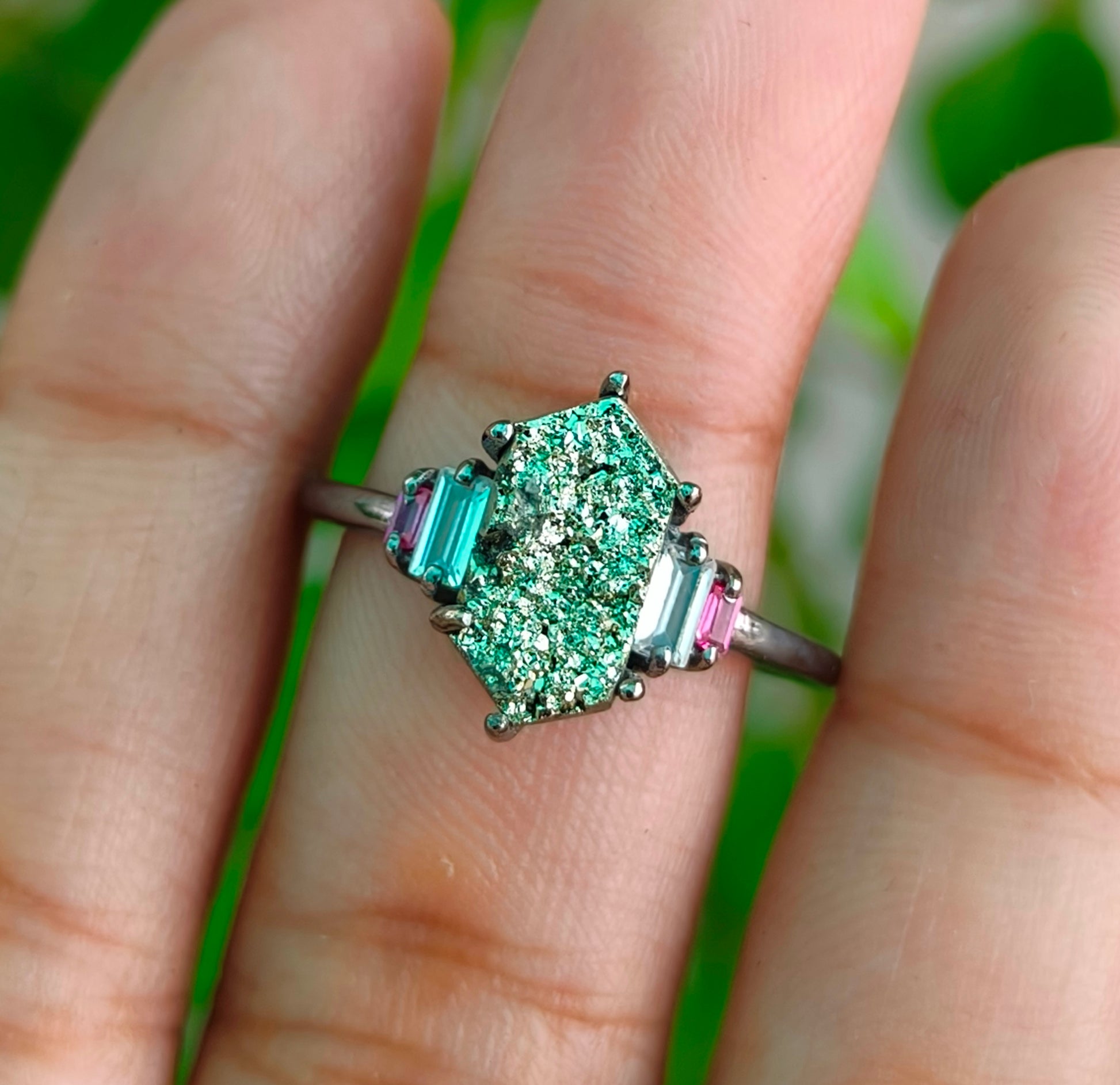 Natural Raw Pyrite Ring Women’s 925 Silver Jewelry - SILVERFORESTAA