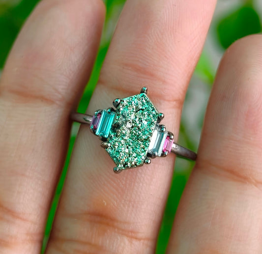 Natural Raw Pyrite Ring Women’s 925 Silver Jewelry - SILVERFORESTAA