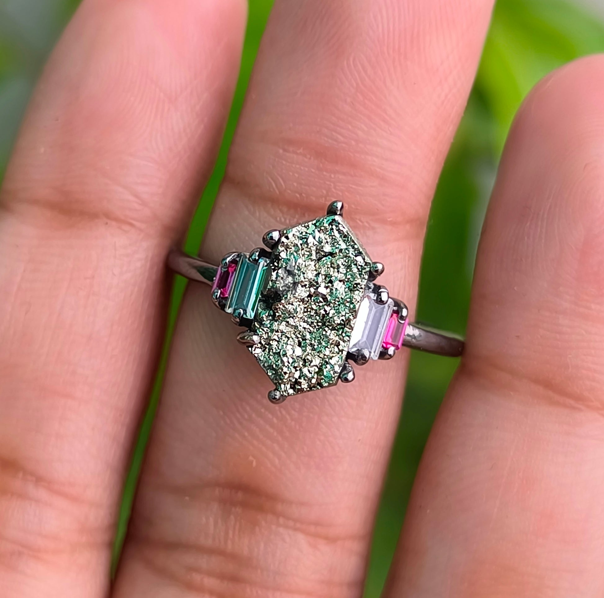 Natural Raw Pyrite Ring Women’s 925 Silver Jewelry - SILVERFORESTAA