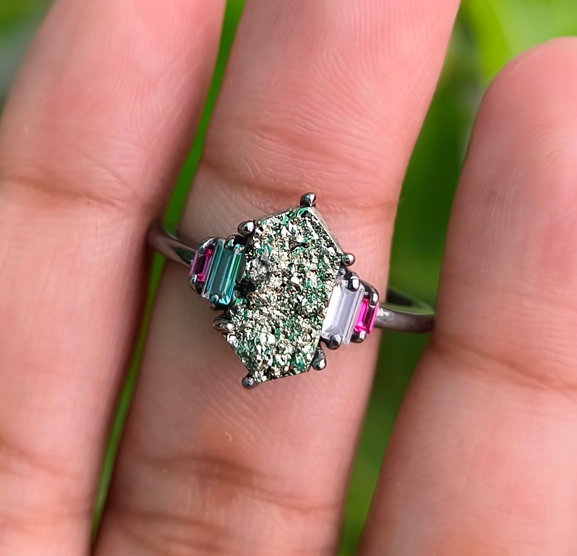Natural Raw Pyrite Ring Women’s 925 Silver Jewelry - SILVERFORESTAA