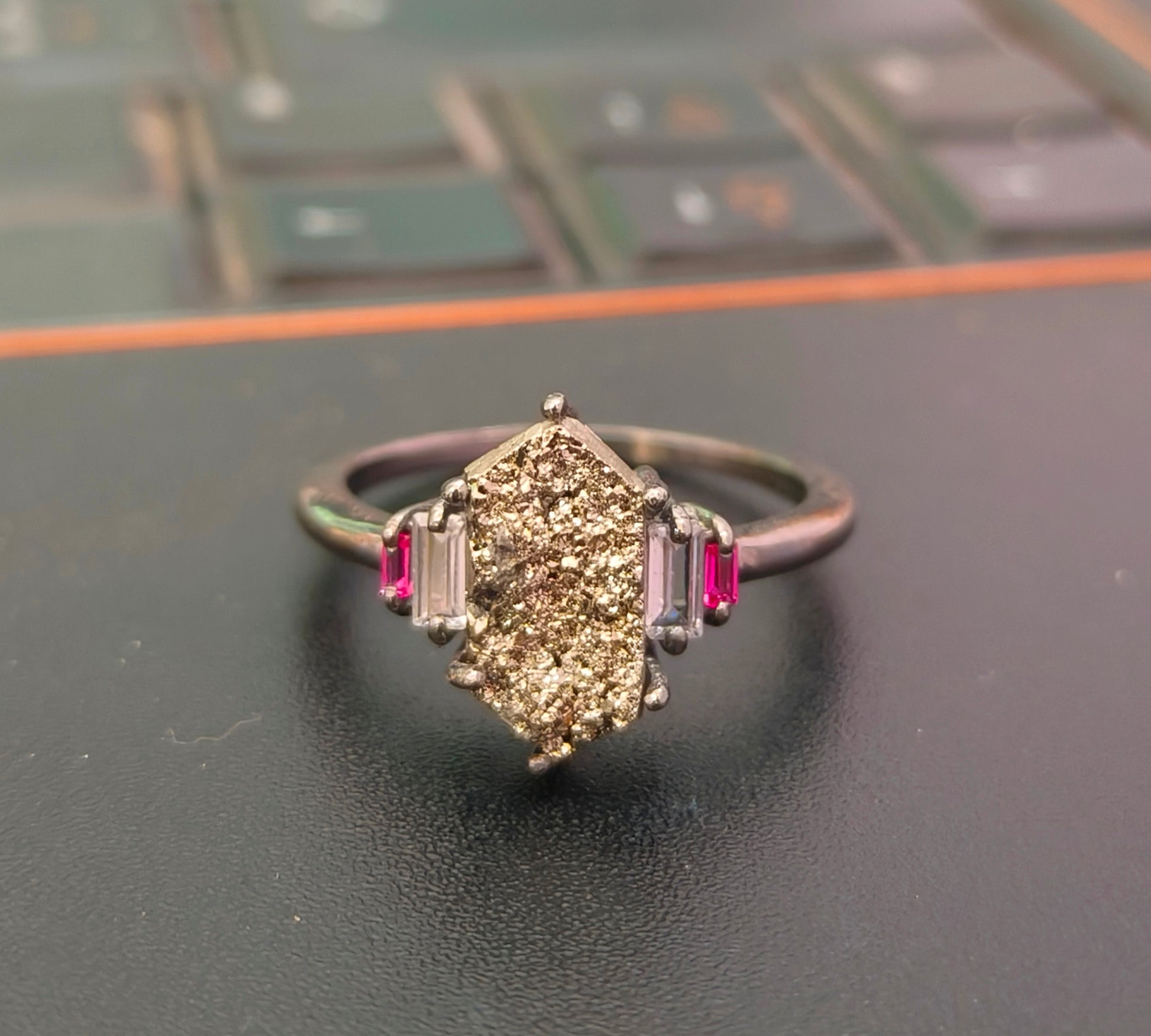 Natural Raw Pyrite Ring Women’s 925 Silver Jewelry - SILVERFORESTAA