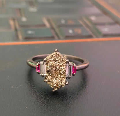 Natural Raw Pyrite Ring Women’s 925 Silver Jewelry - SILVERFORESTAA
