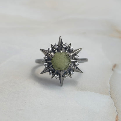 925 Sterling Silver Raw Moldavite Engagement Ring - SILVERFORESTAA