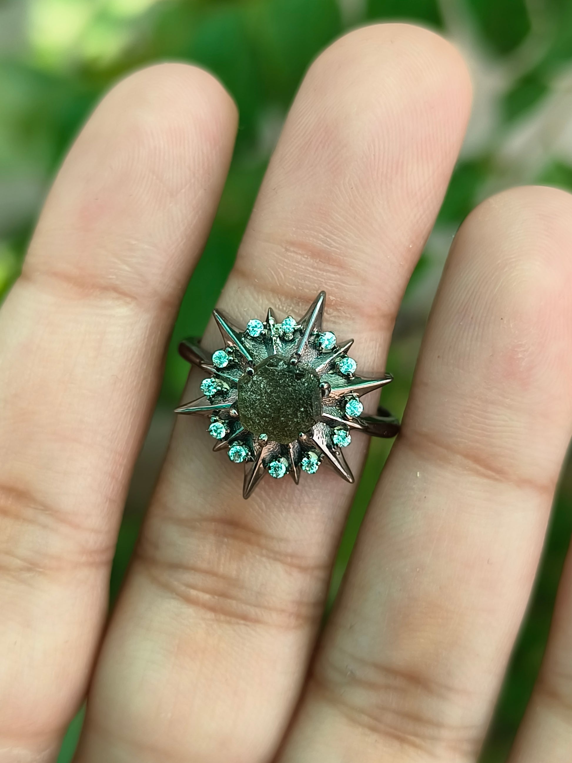 925 Sterling Silver Raw Moldavite Engagement Ring - SILVERFORESTAA