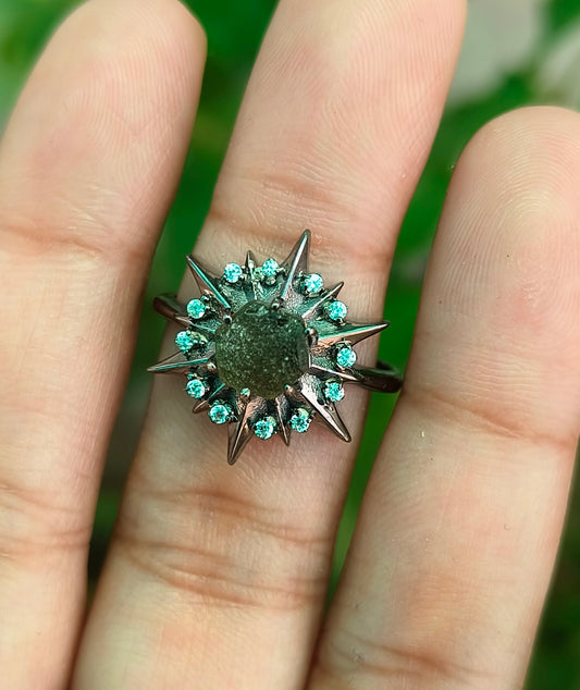 925 Sterling Silver Raw Moldavite Engagement Ring - SILVERFORESTAA