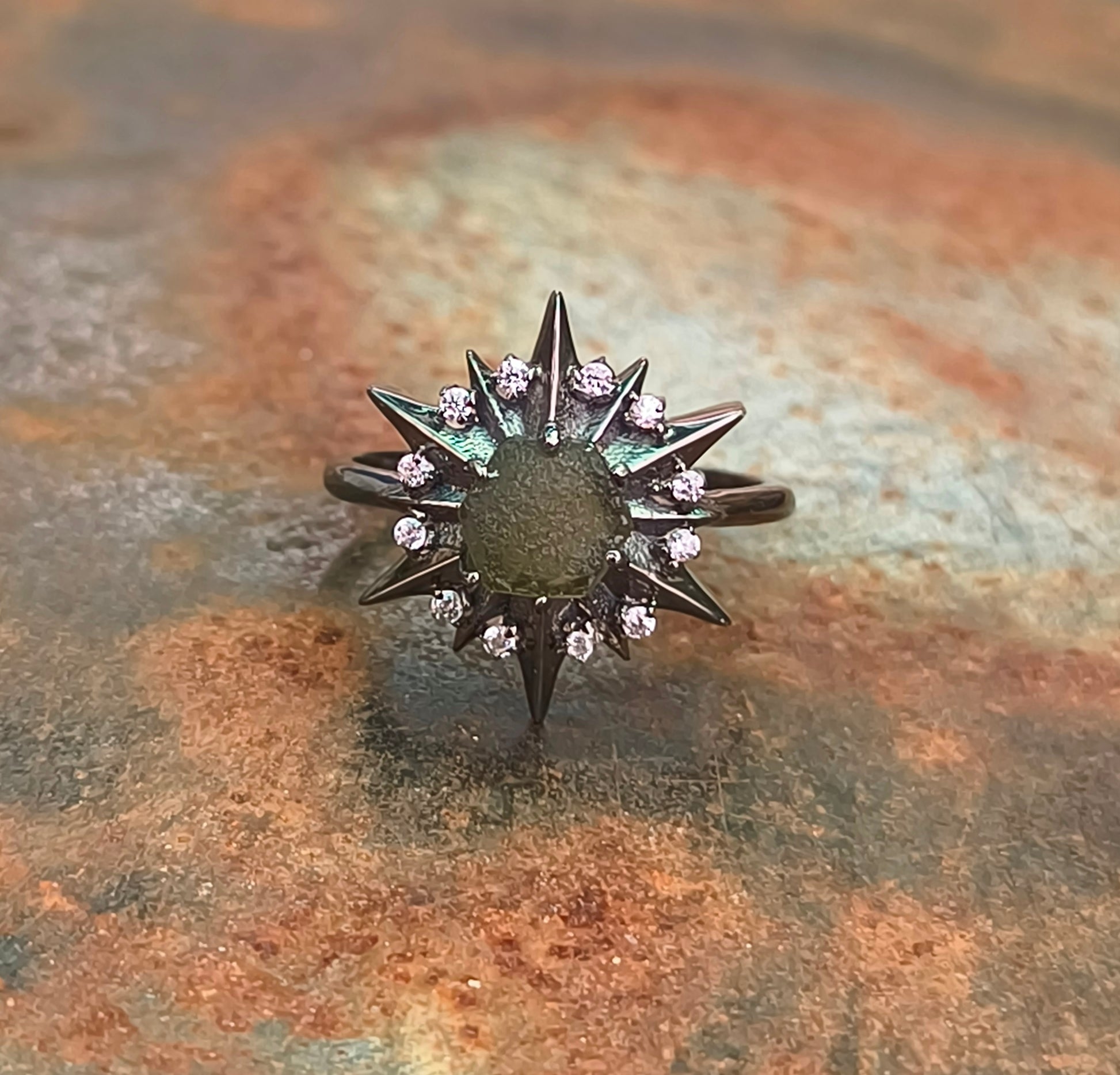 925 Sterling Silver Raw Moldavite Engagement Ring - SILVERFORESTAA