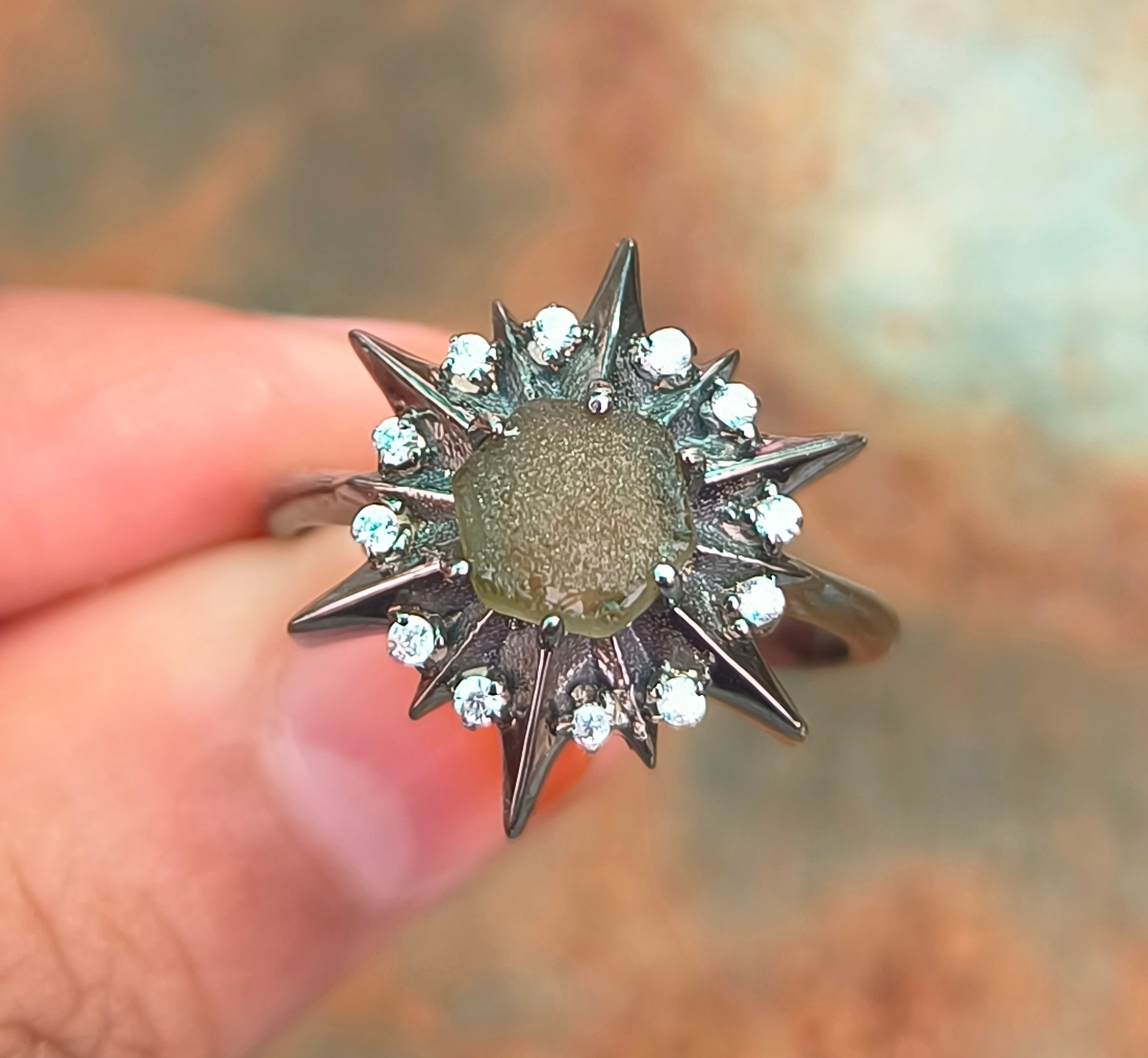 925 Sterling Silver Raw Moldavite Engagement Ring - SILVERFORESTAA