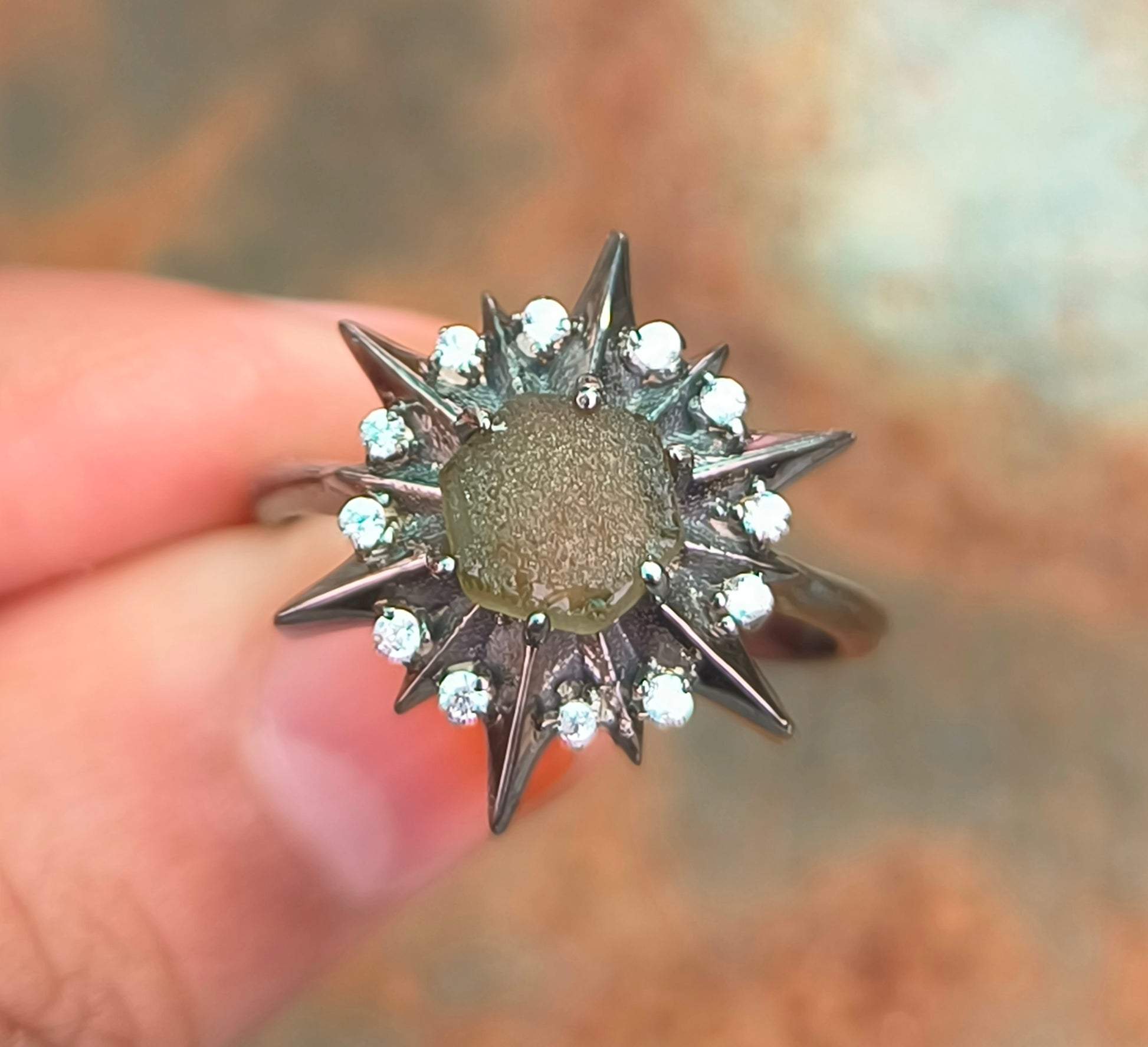 925 Sterling Silver Raw Moldavite Engagement Ring - SILVERFORESTAA