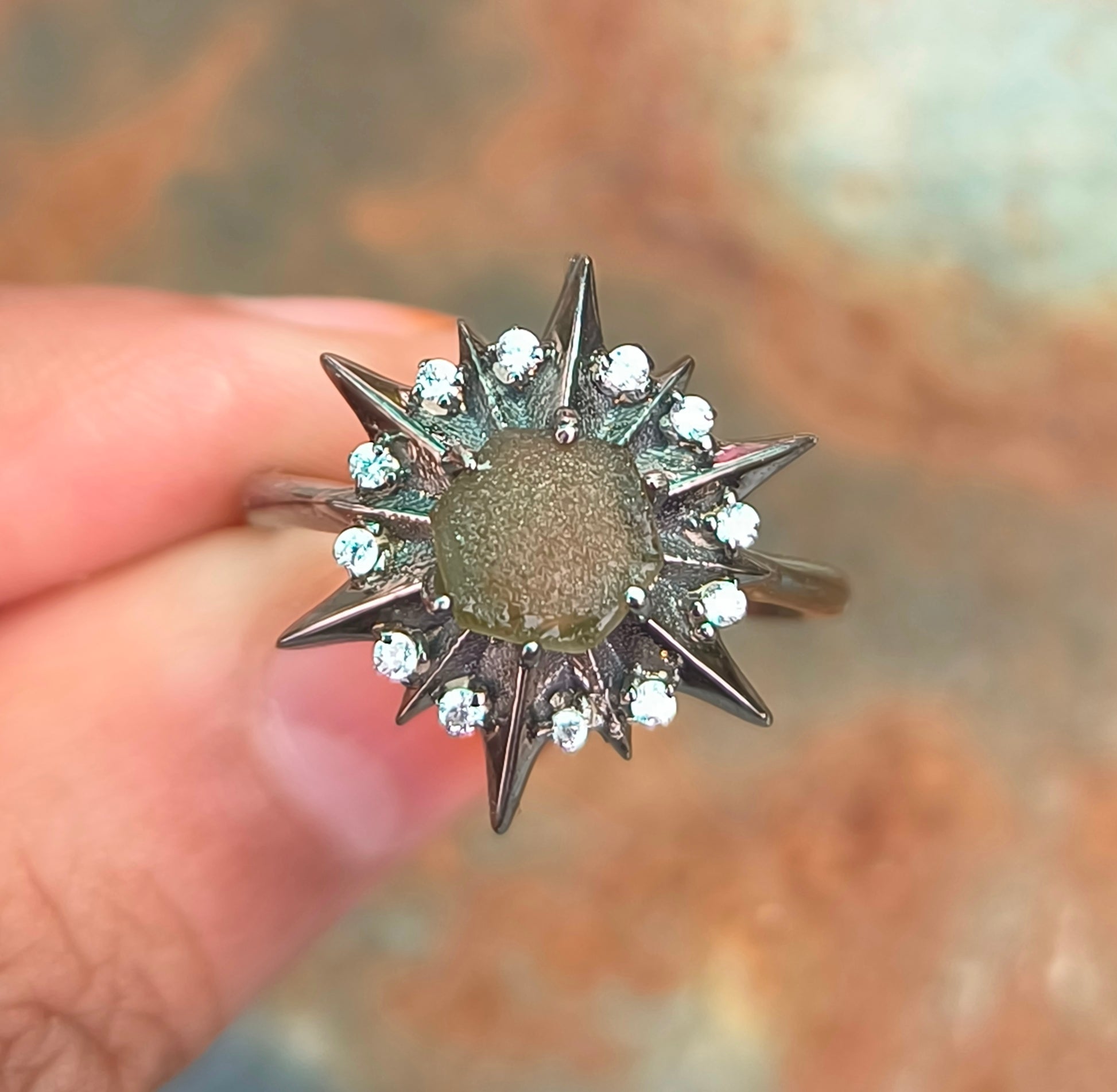 925 Sterling Silver Raw Moldavite Engagement Ring - SILVERFORESTAA