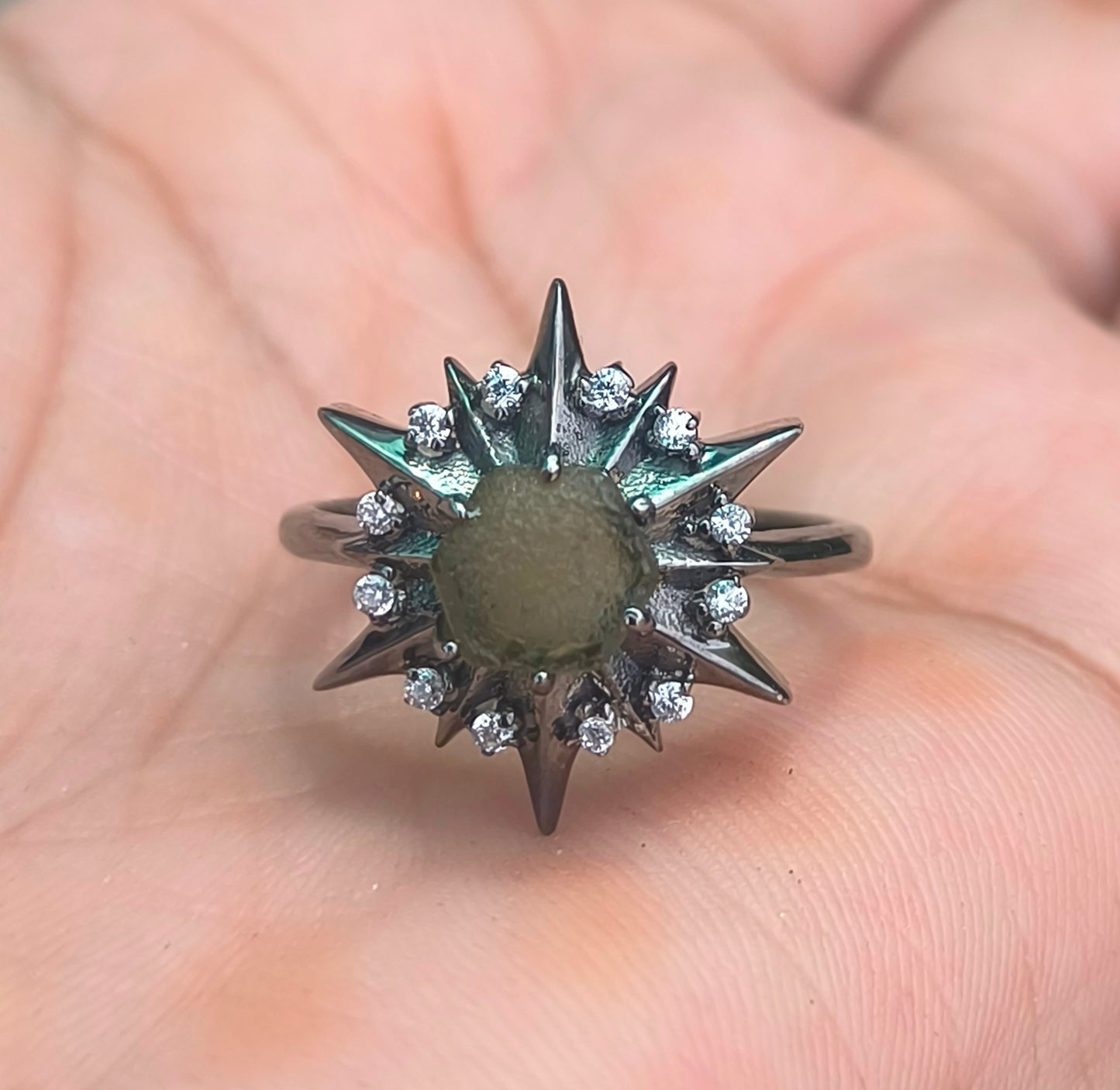 925 Sterling Silver Raw Moldavite Engagement Ring - SILVERFORESTAA