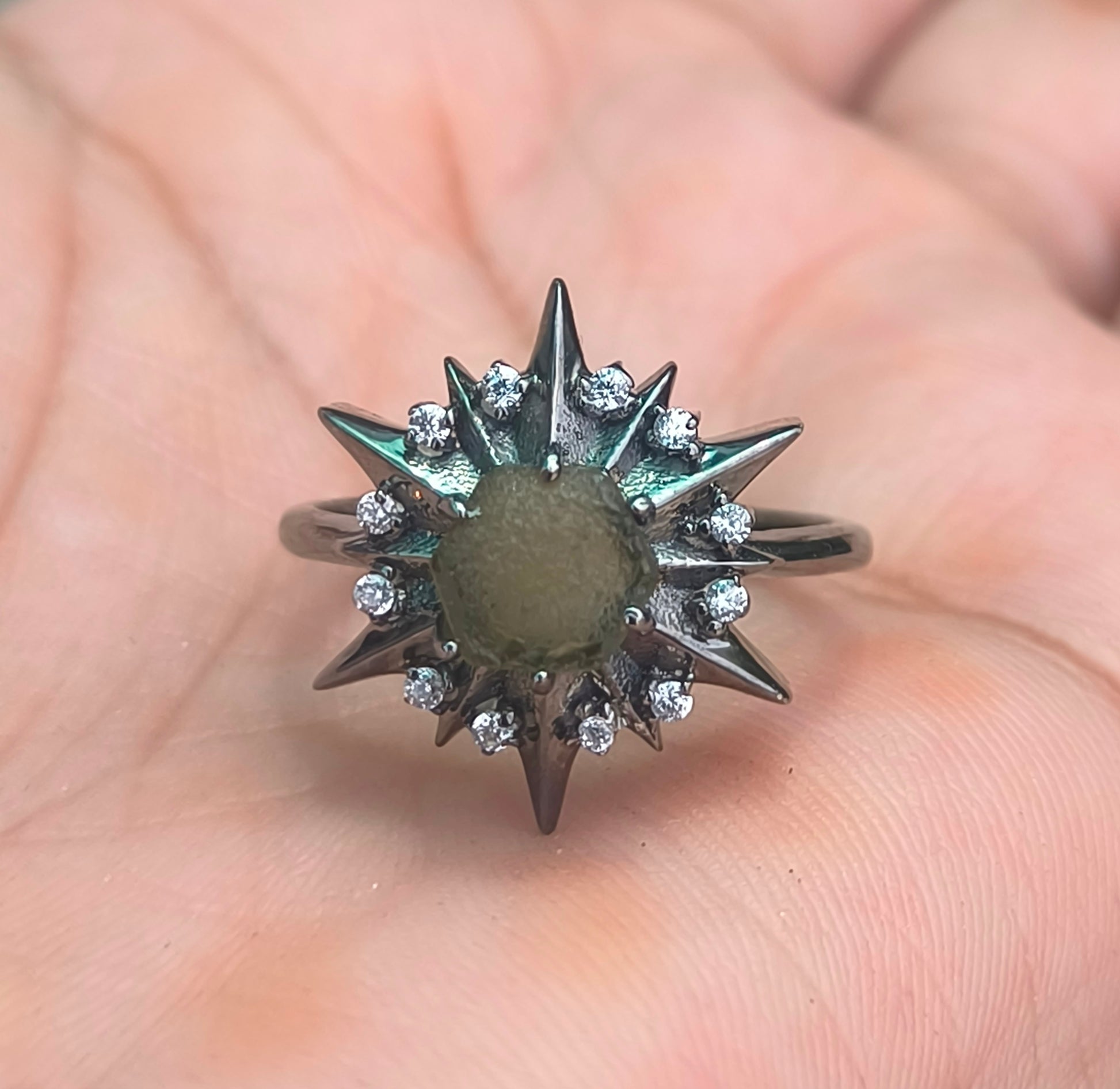 925 Sterling Silver Raw Moldavite Engagement Ring - SILVERFORESTAA