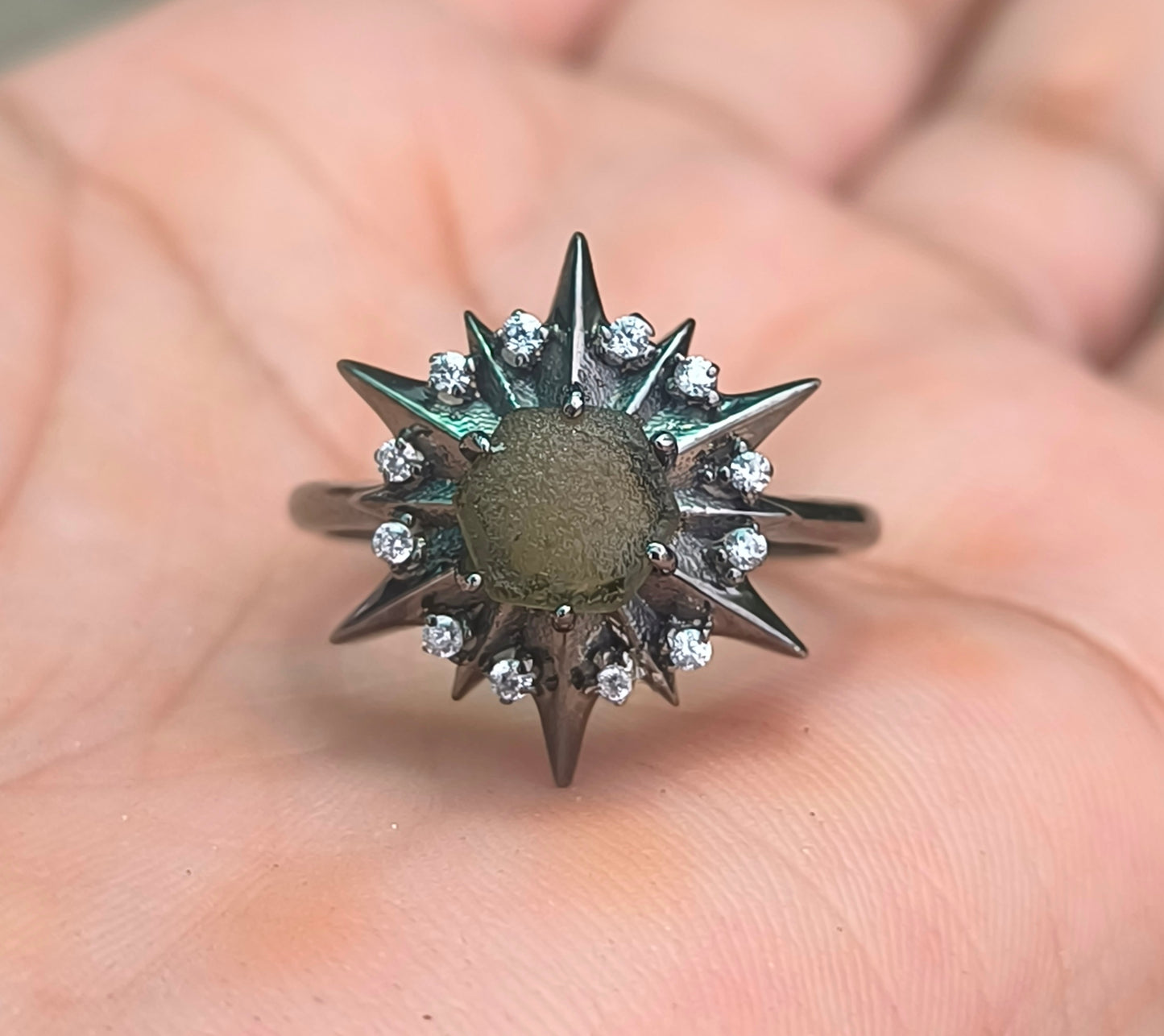 925 Sterling Silver Raw Moldavite Engagement Ring - SILVERFORESTAA