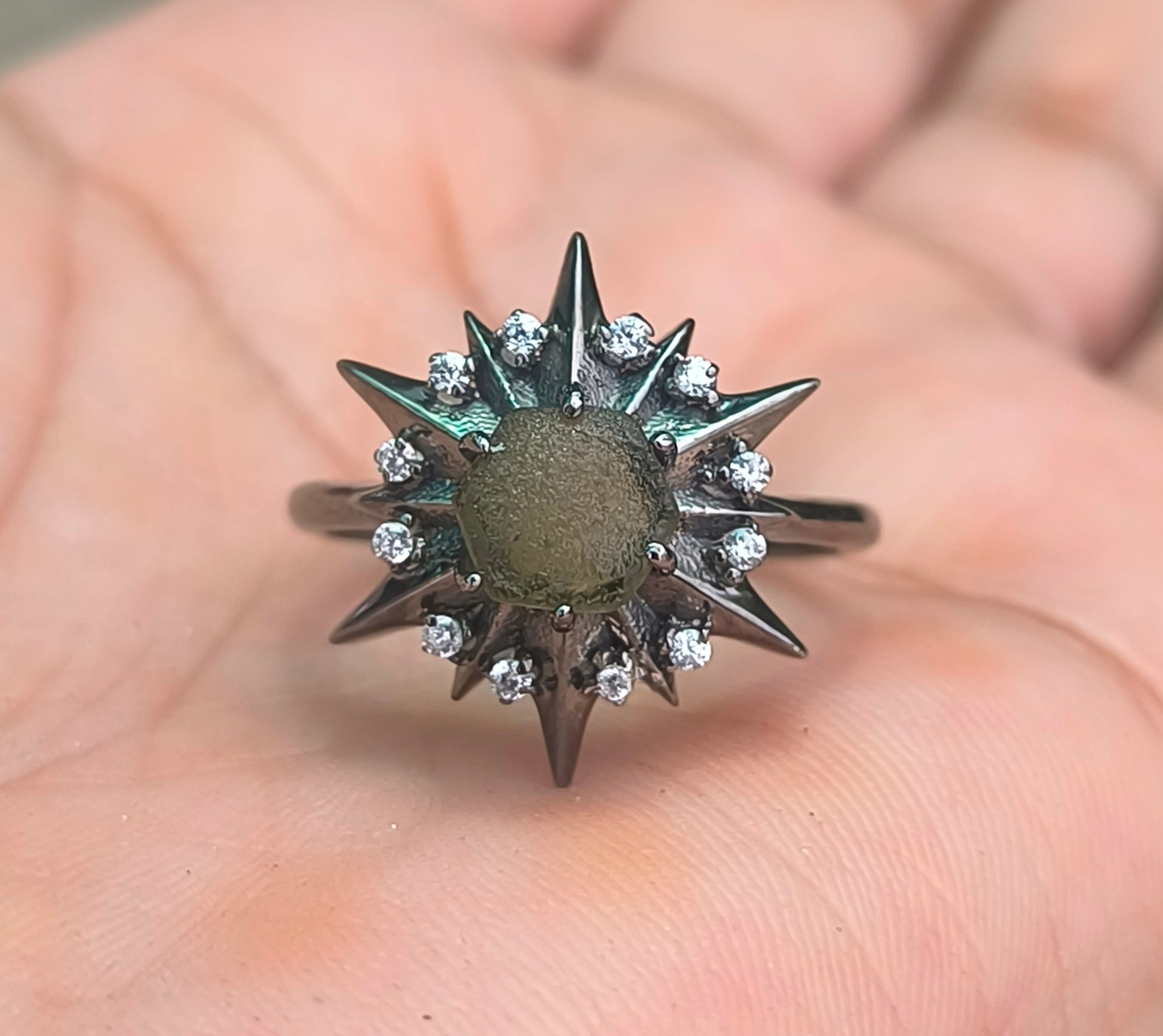 925 Sterling Silver Raw Moldavite Engagement Ring - SILVERFORESTAA
