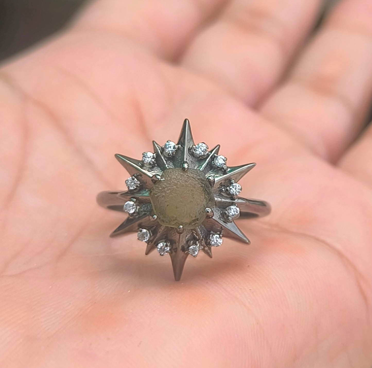 925 Sterling Silver Raw Moldavite Engagement Ring - SILVERFORESTAA