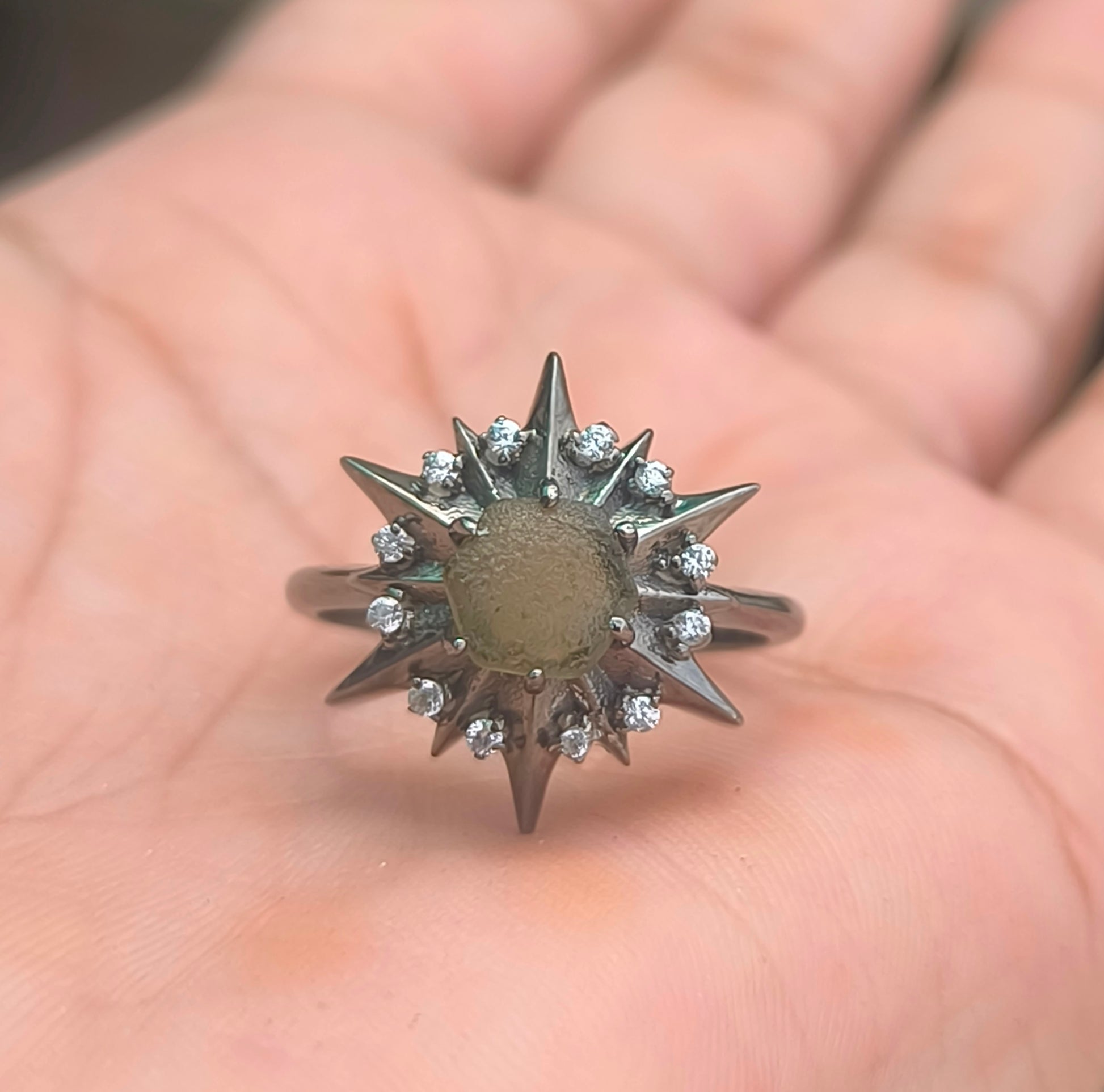 925 Sterling Silver Raw Moldavite Engagement Ring - SILVERFORESTAA