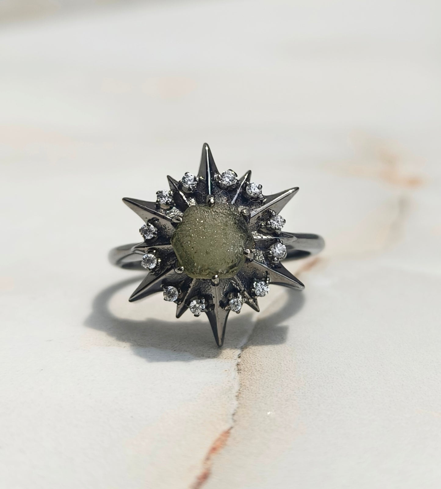 925 Sterling Silver Raw Moldavite Engagement Ring - SILVERFORESTAA