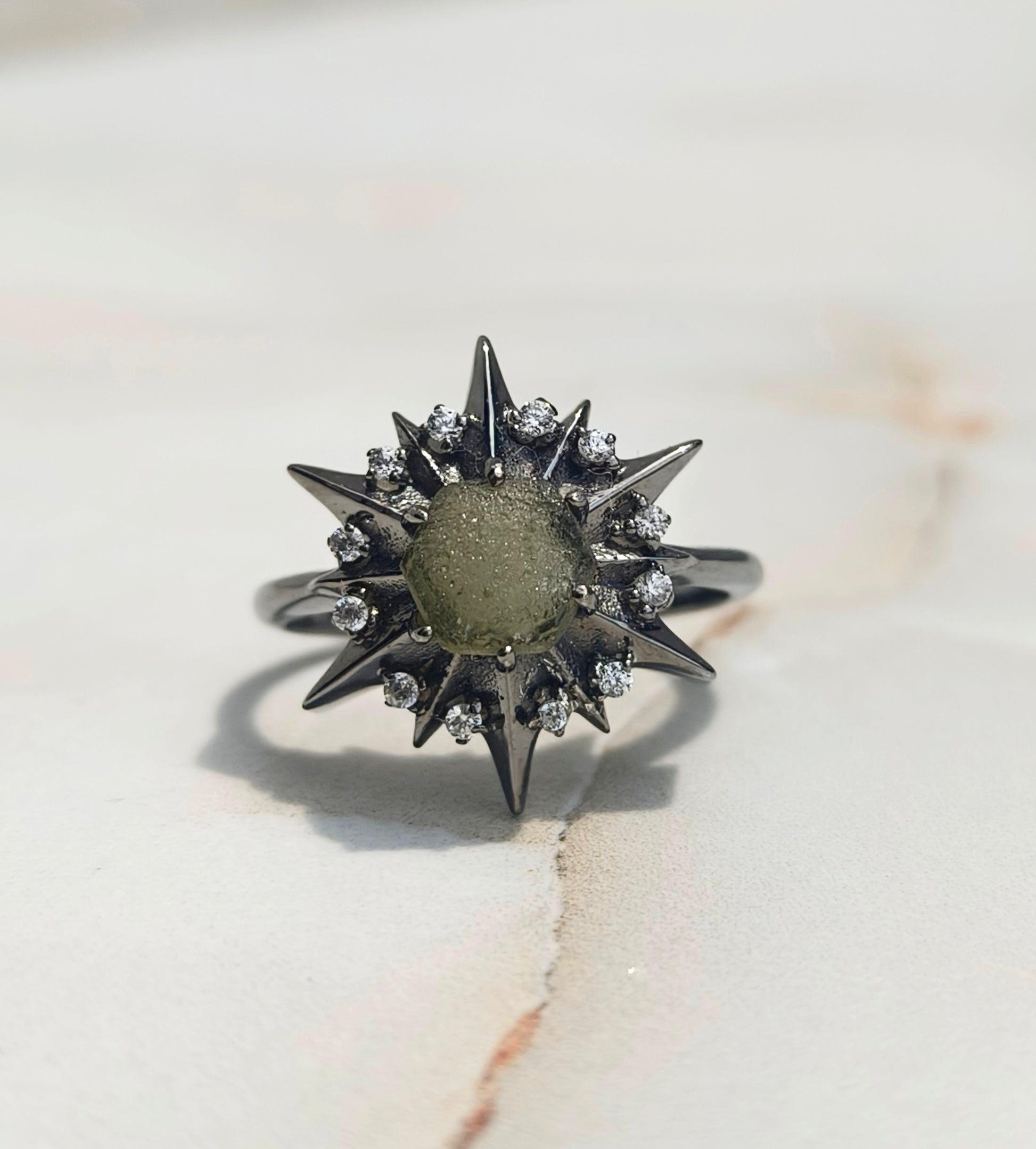 925 Sterling Silver Raw Moldavite Engagement Ring - SILVERFORESTAA