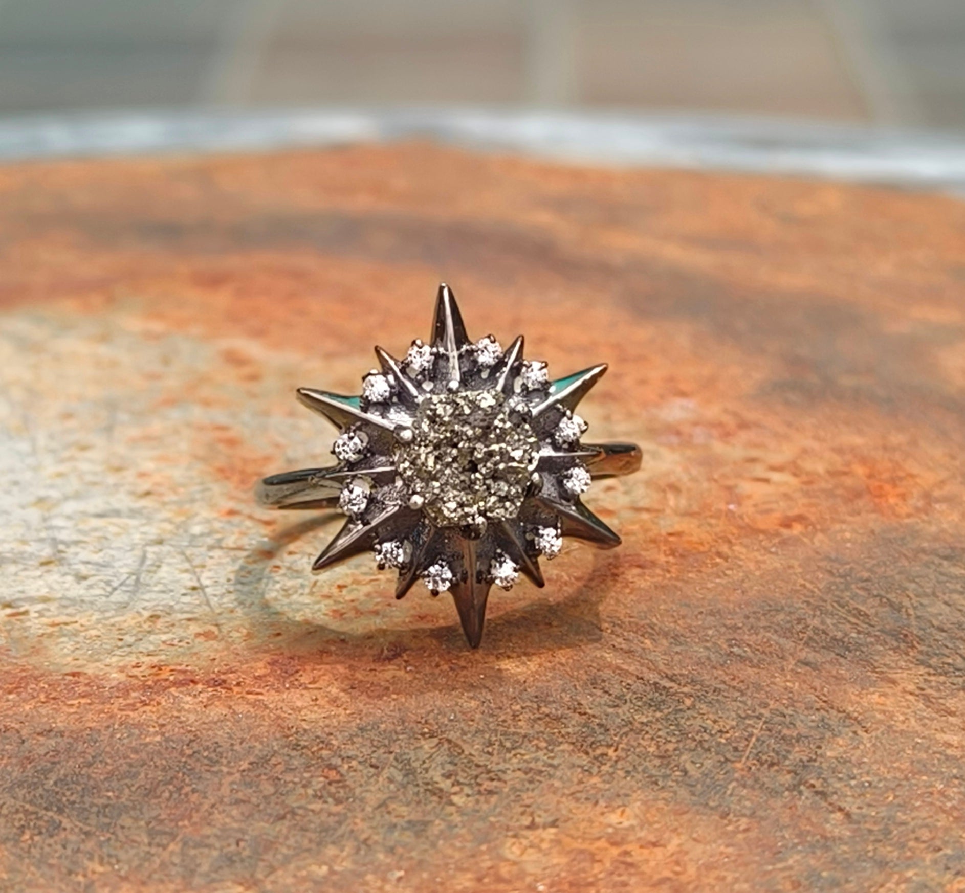 925 Sterling Silver Raw Pyrite Minimalist Ring | SilverForestaa - SILVERFORESTAA